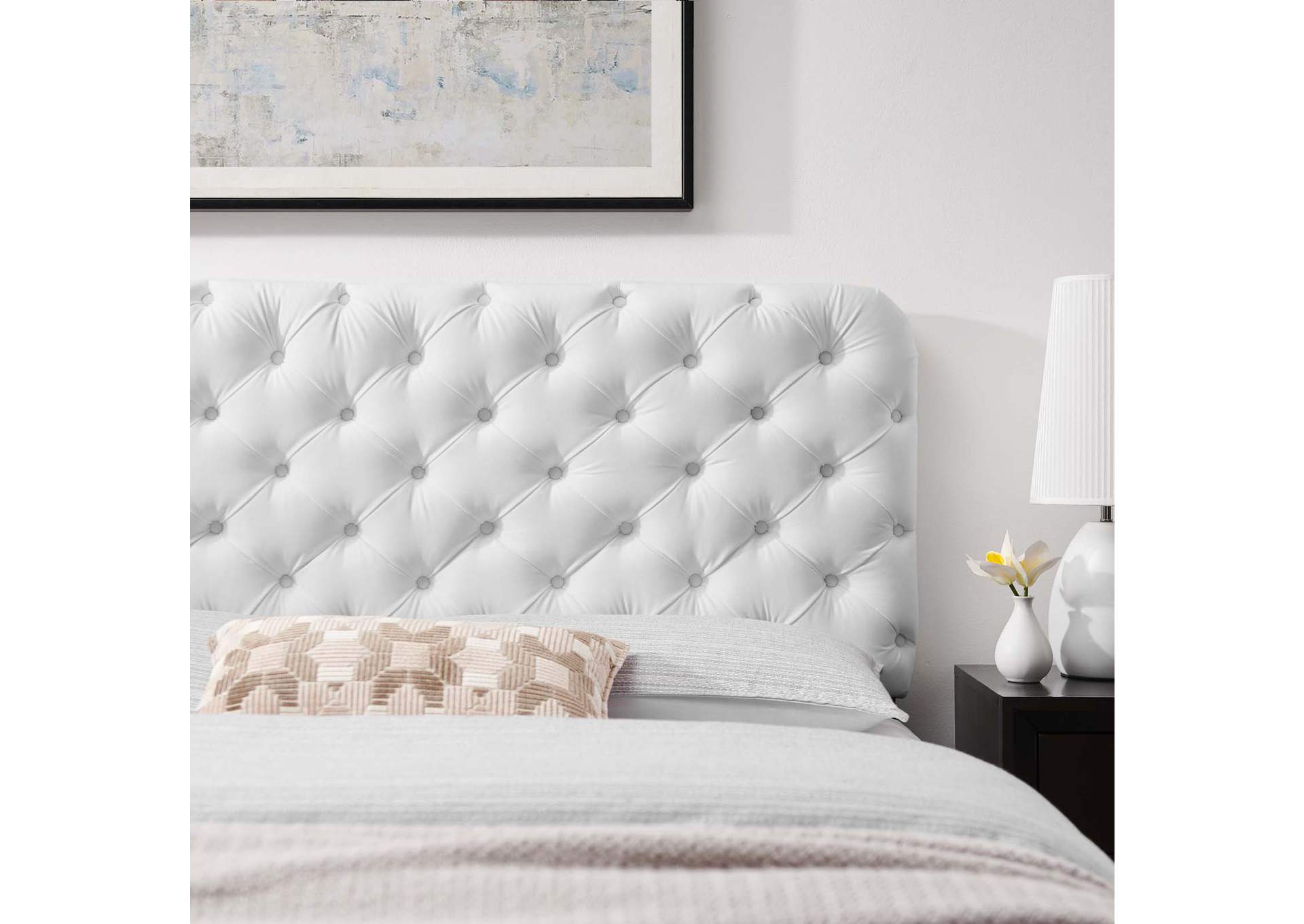 Lizzy White Tufted Twin Performance Velvet Headboard,Modway