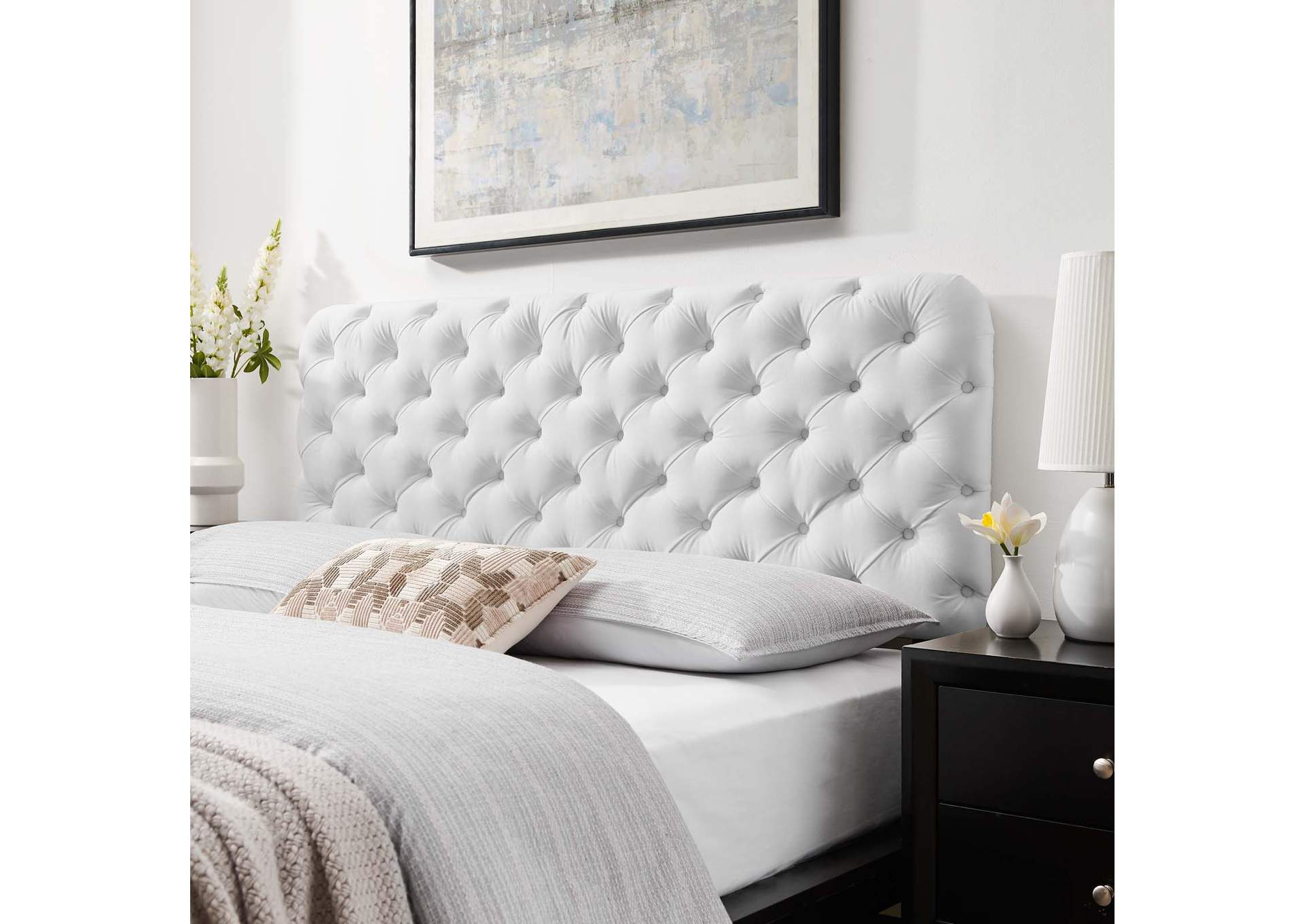 Lizzy White Tufted Twin Performance Velvet Headboard,Modway
