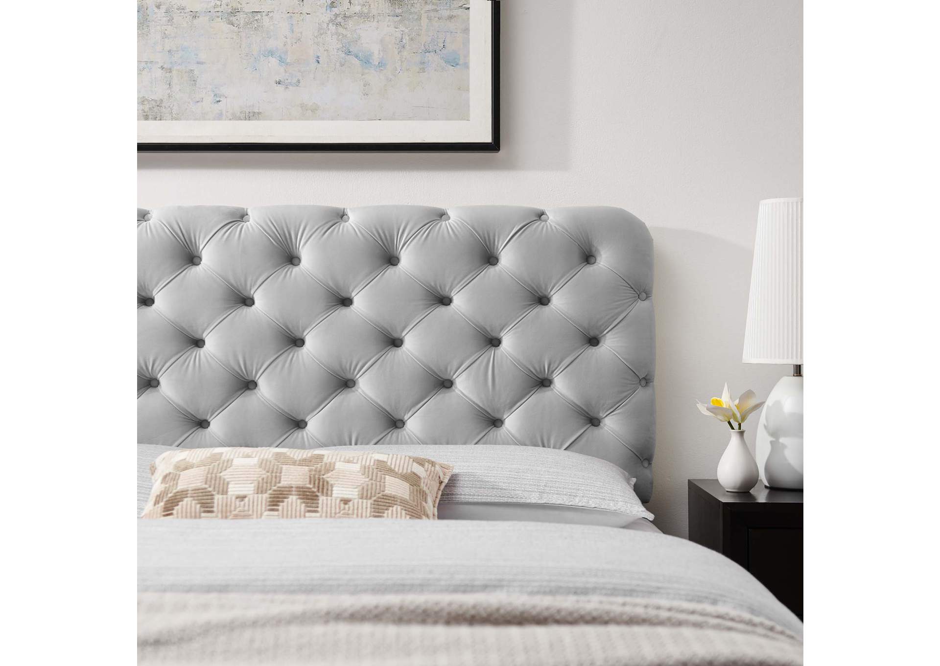 Lizzy Light Gray Tufted Full/Queen Performance Velvet Headboard,Modway