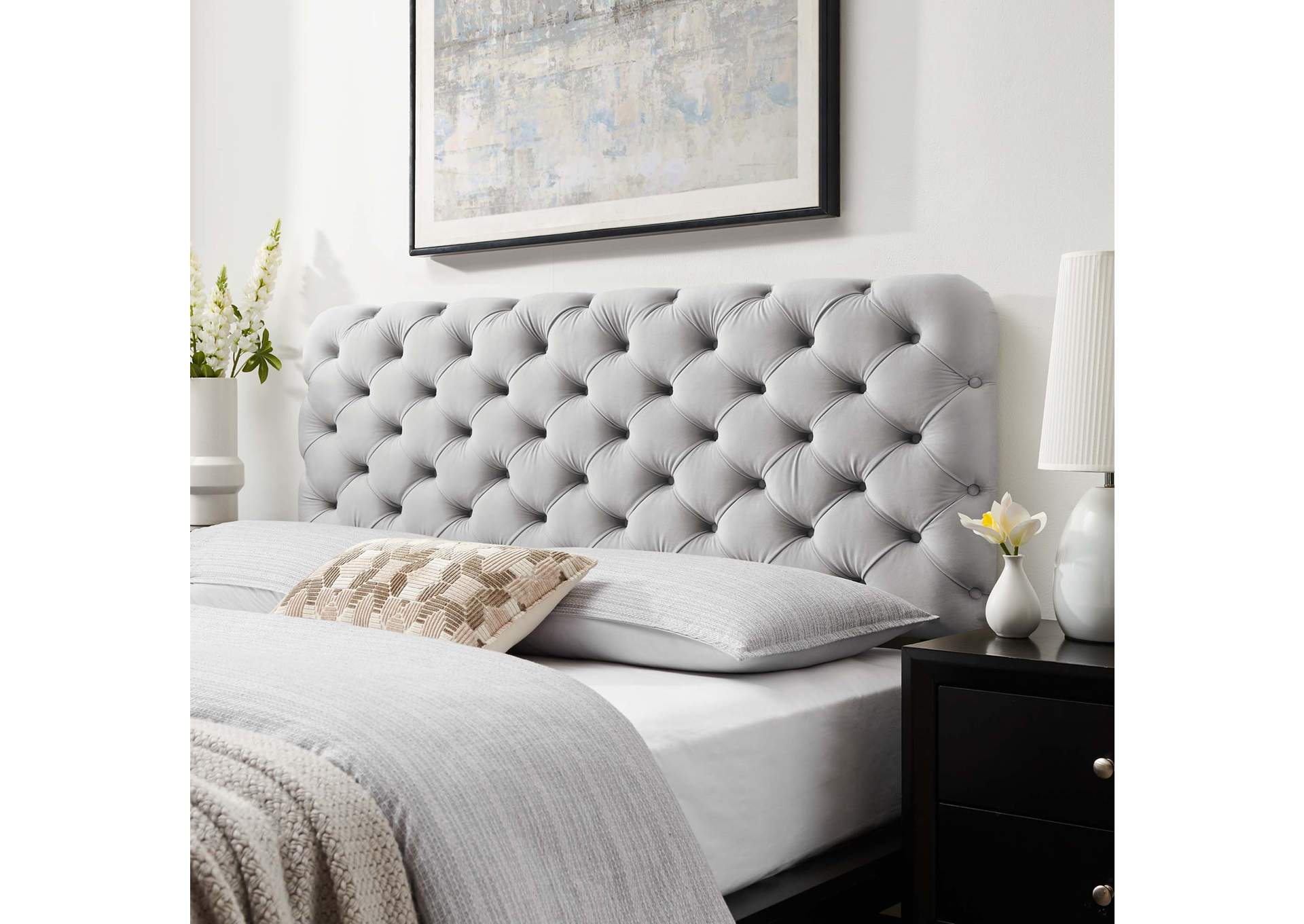 Lizzy Light Gray Tufted Full/Queen Performance Velvet Headboard,Modway