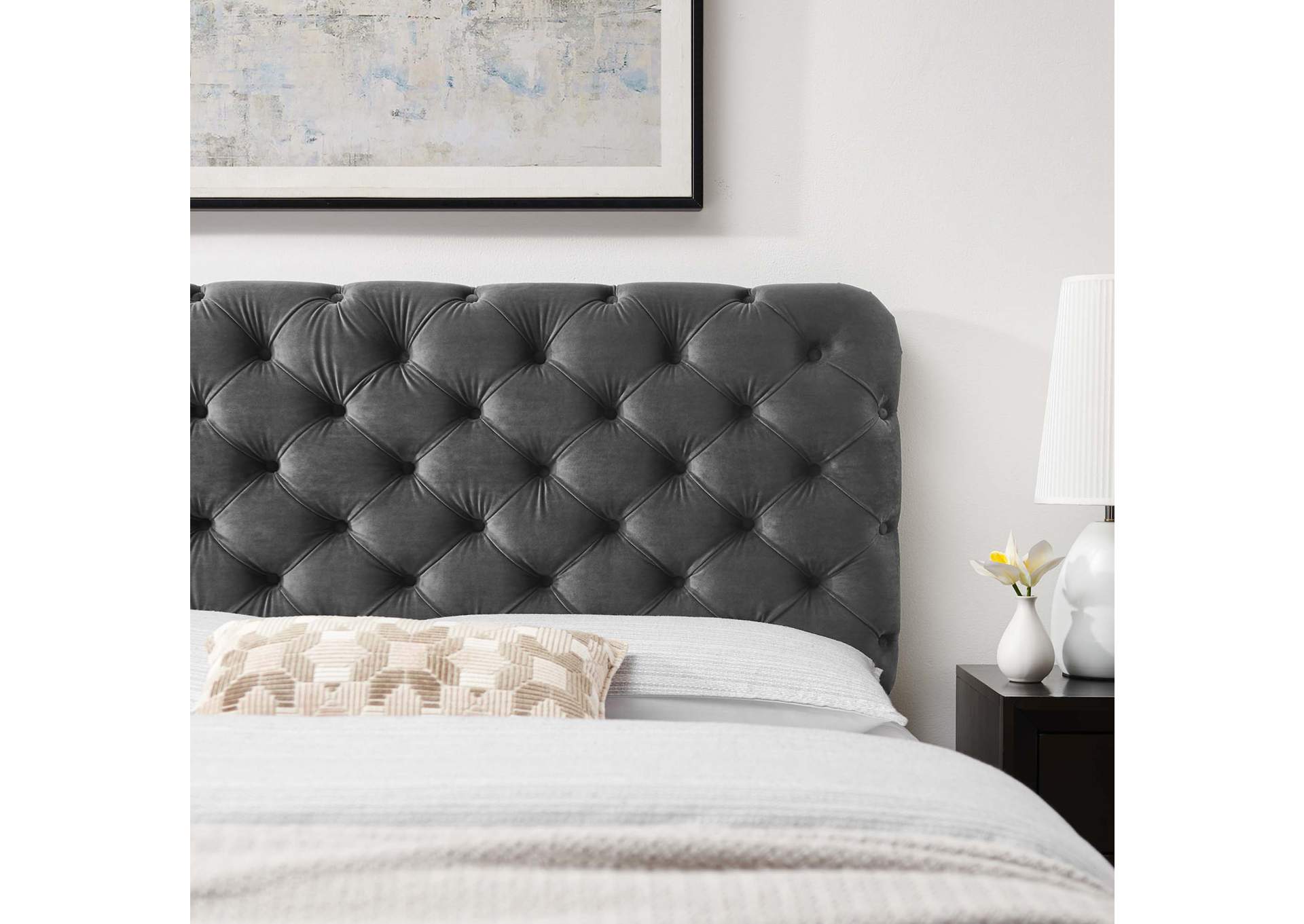 Lizzy Charcoal Tufted King/California King Performance Velvet Headboard,Modway