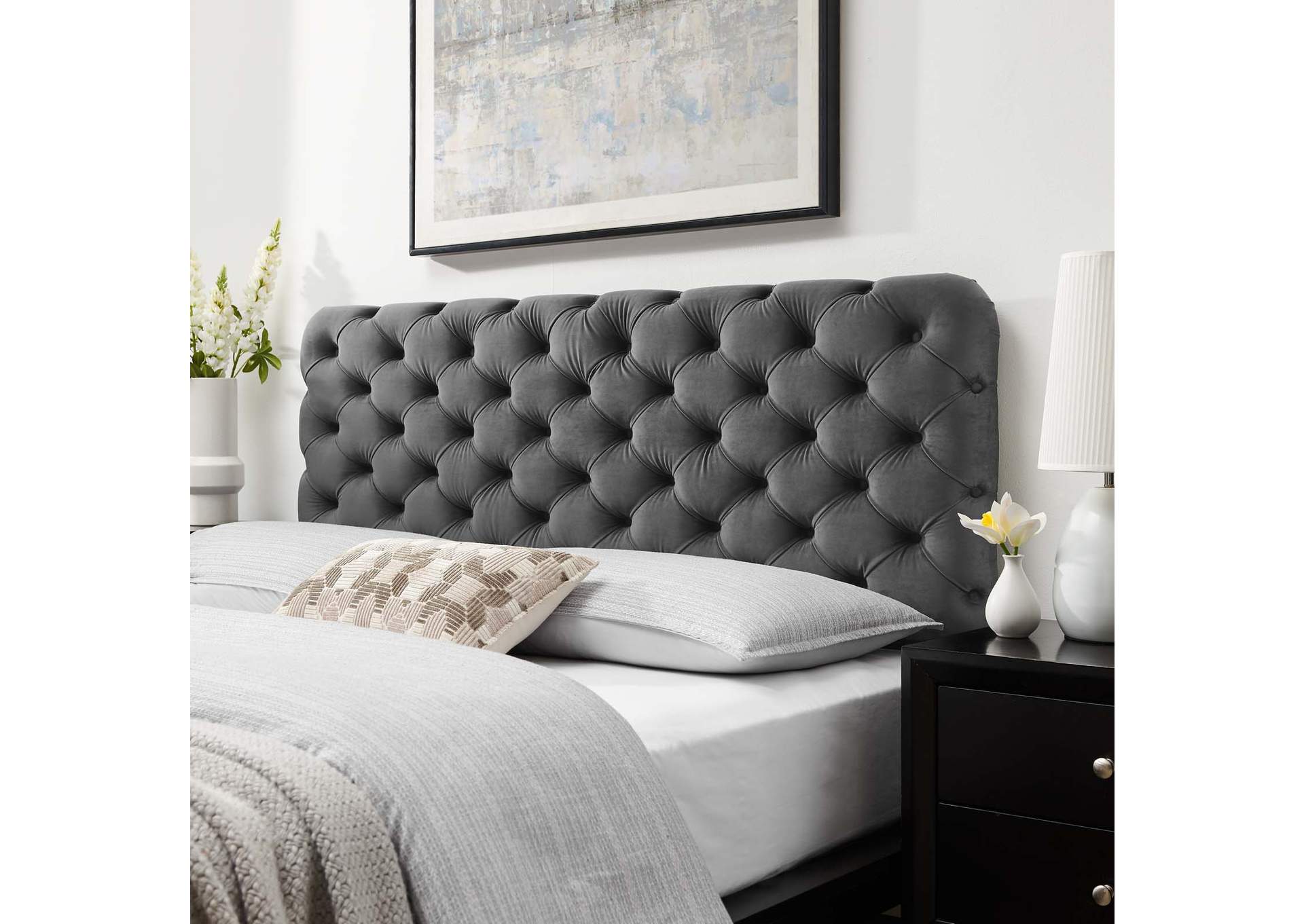 Lizzy Charcoal Tufted King/California King Performance Velvet Headboard,Modway