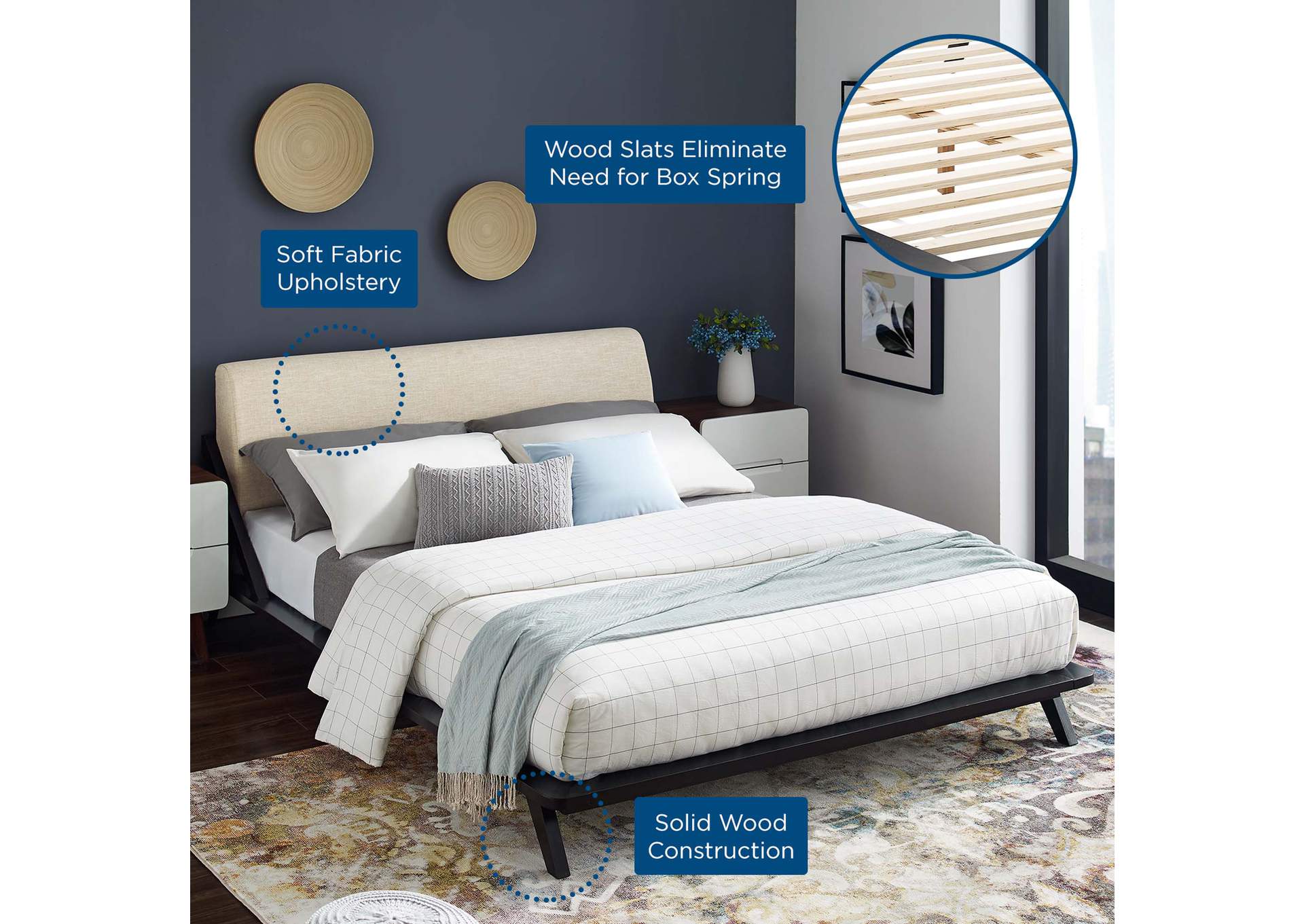 Cappuccino Beige Luella Queen Upholstered Fabric Platform Bed,Modway