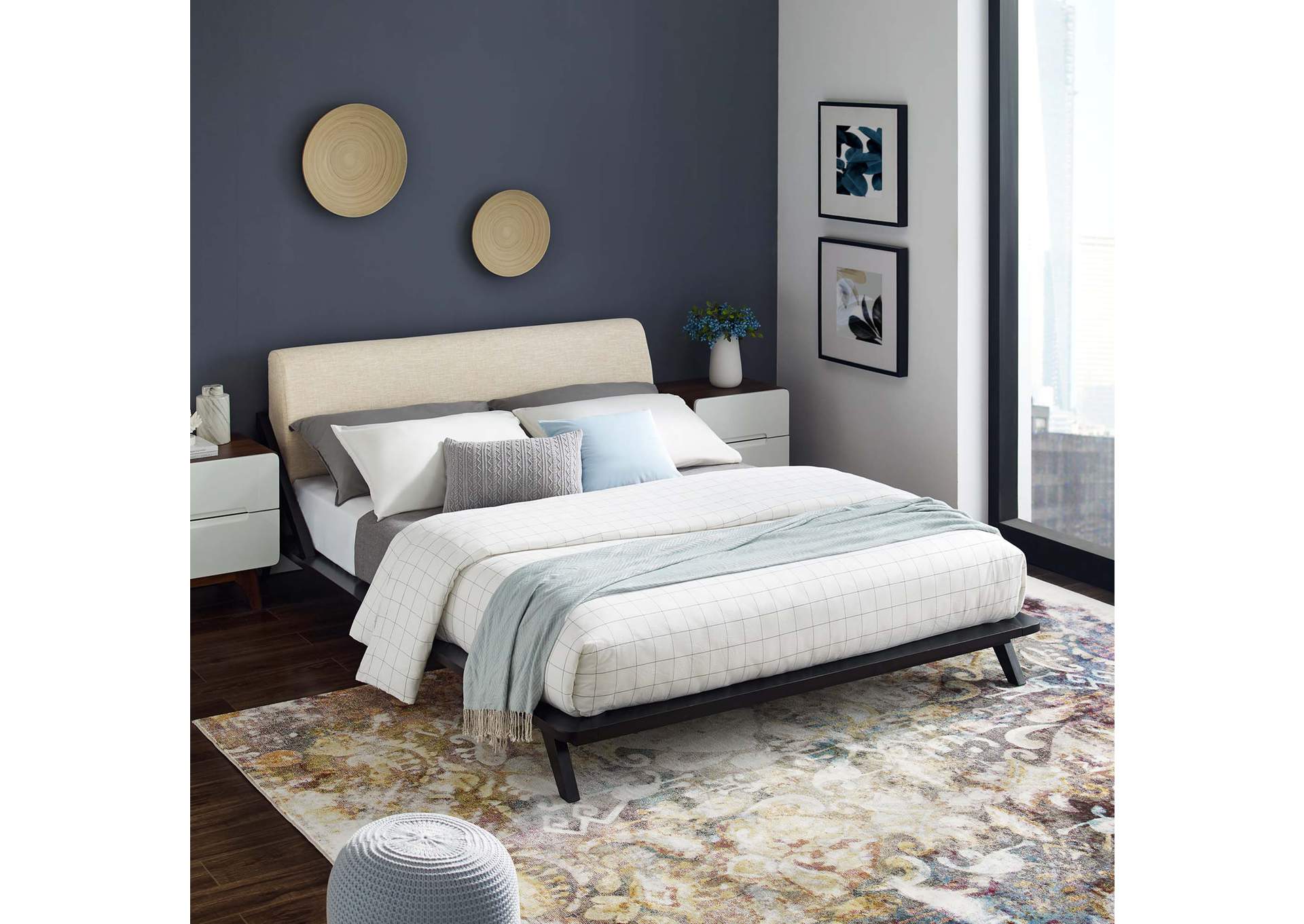 Cappuccino Beige Luella Queen Upholstered Fabric Platform Bed,Modway