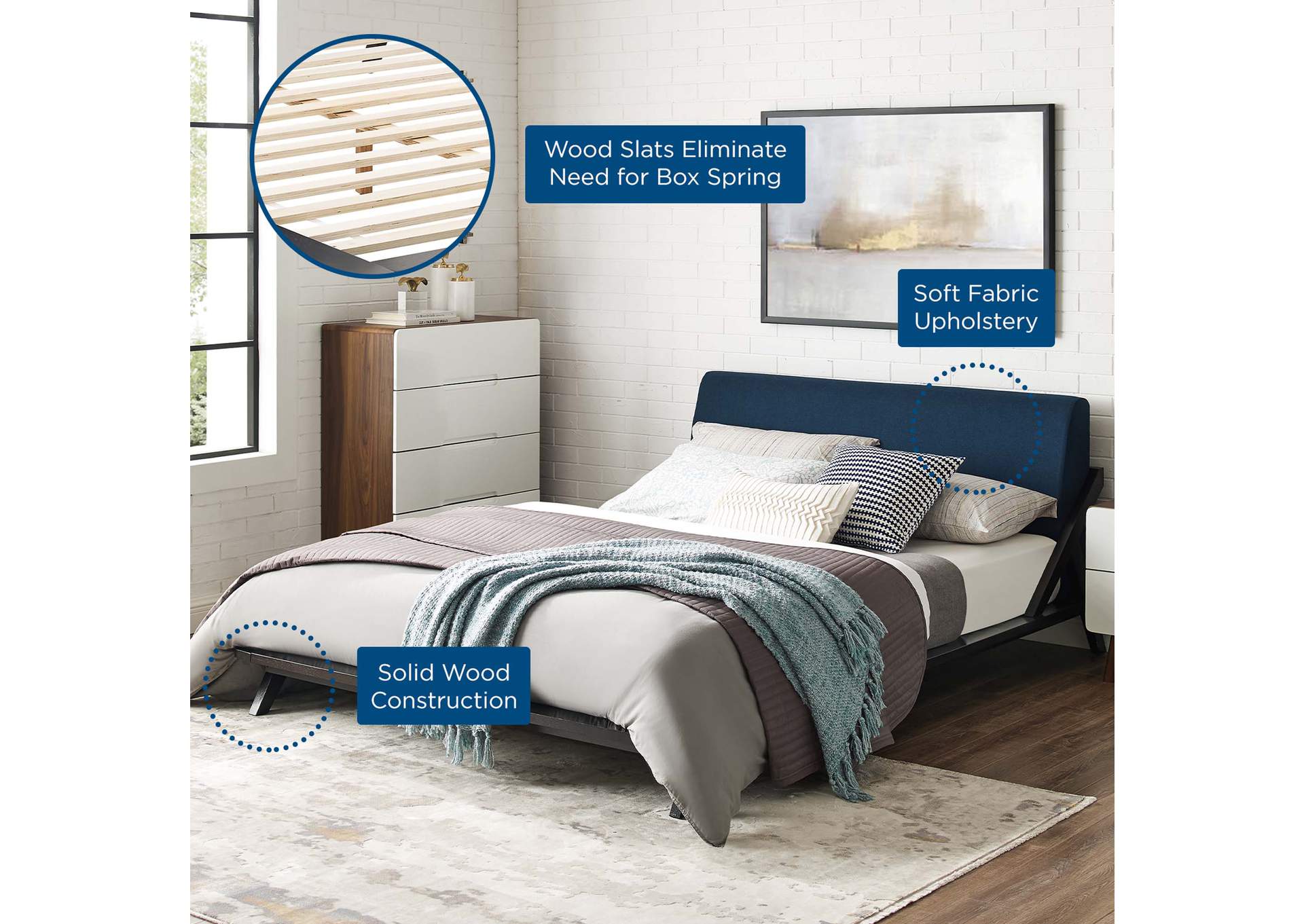 Cappuccino Blue Luella Queen Upholstered Fabric Platform Bed,Modway