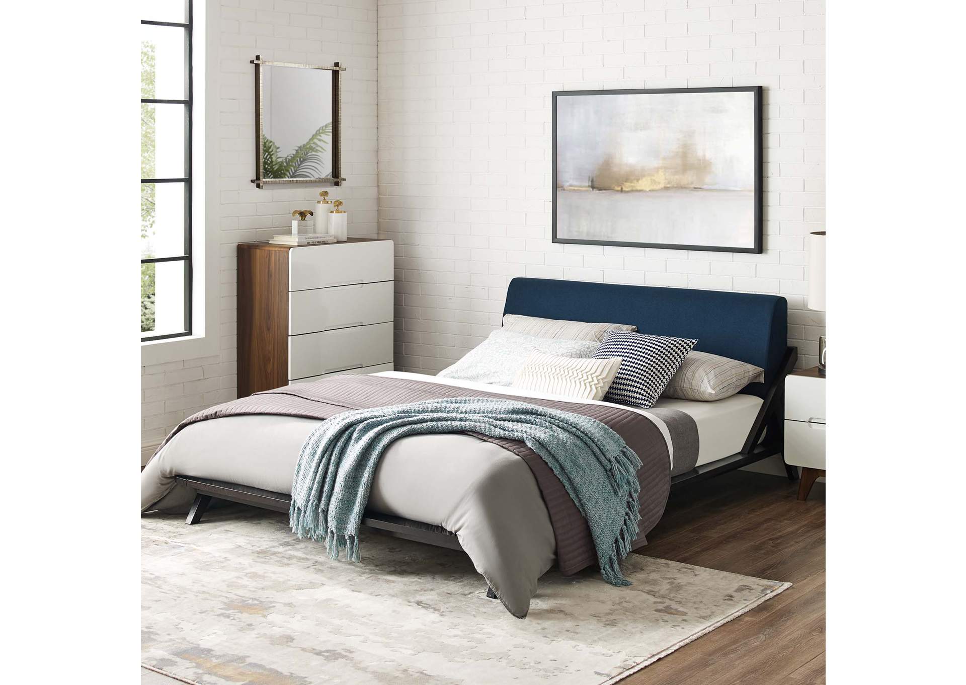 Cappuccino Blue Luella Queen Upholstered Fabric Platform Bed,Modway