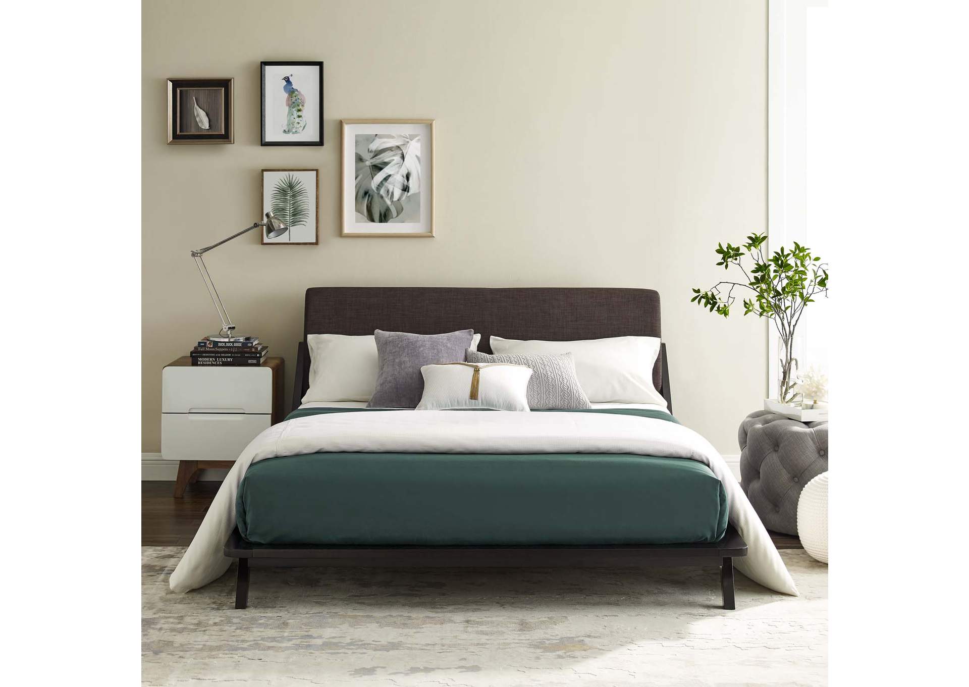 Cappuccino Brown Luella Queen Upholstered Fabric Platform Bed,Modway