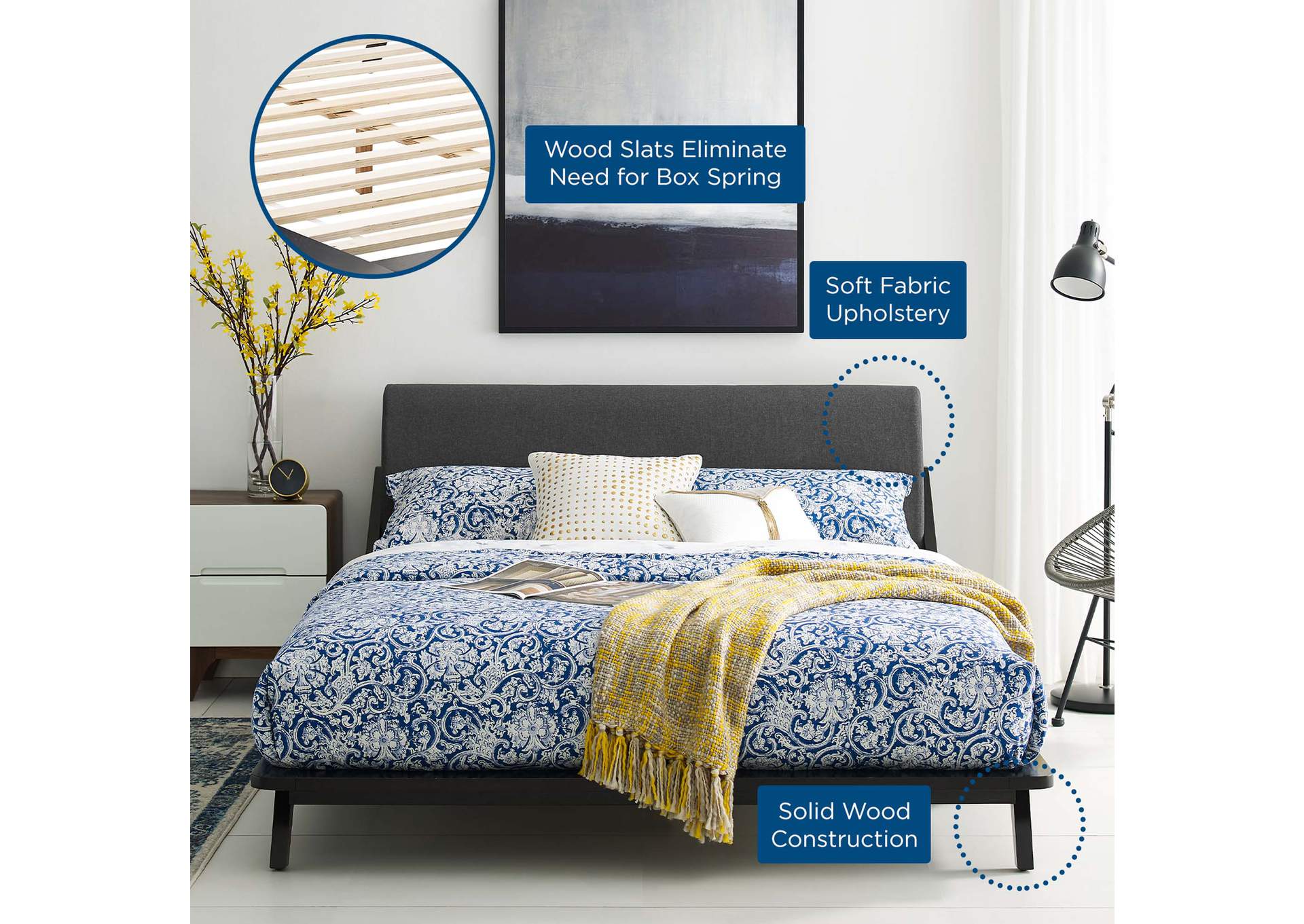 Cappuccino Gray Luella Queen Upholstered Fabric Platform Bed,Modway