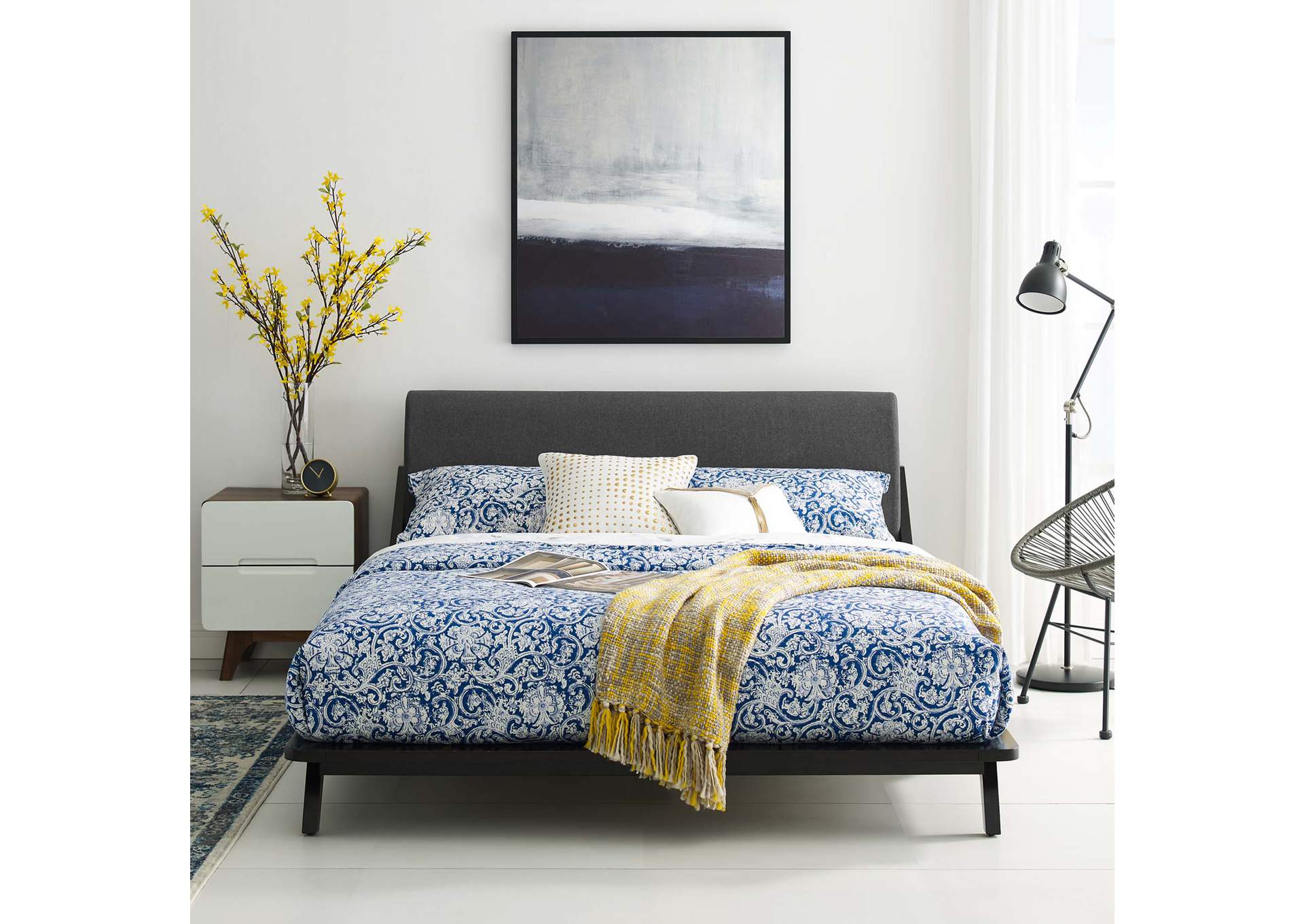 Cappuccino Gray Luella Queen Upholstered Fabric Platform Bed,Modway