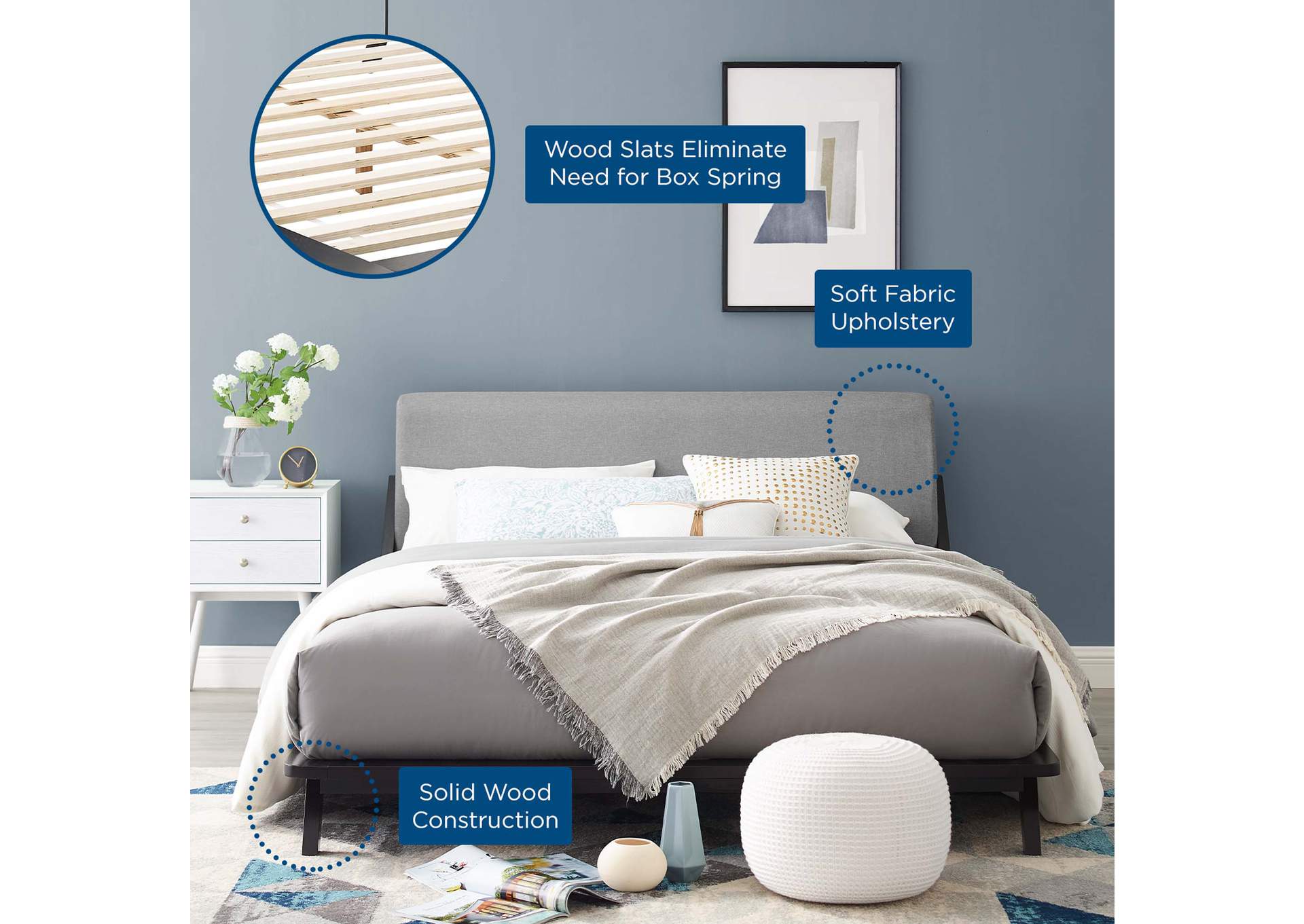 Cappuccino Light Gray Luella Queen Upholstered Fabric Platform Bed,Modway