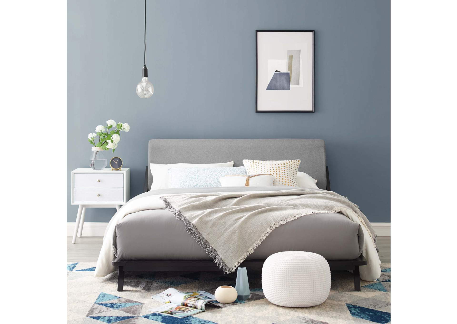 Cappuccino Light Gray Luella Queen Upholstered Fabric Platform Bed,Modway