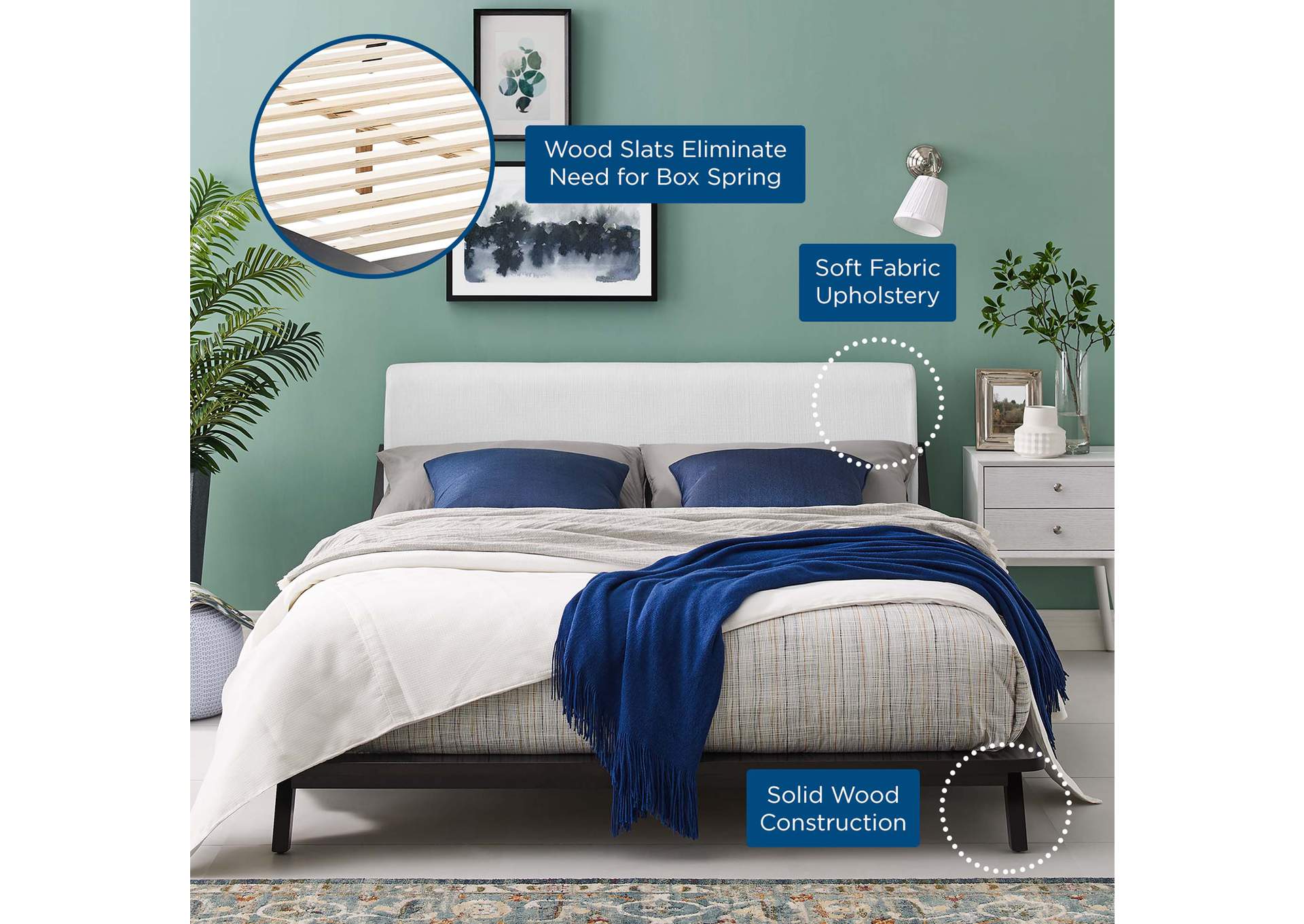 Cappuccino White Luella Queen Upholstered Fabric Platform Bed,Modway