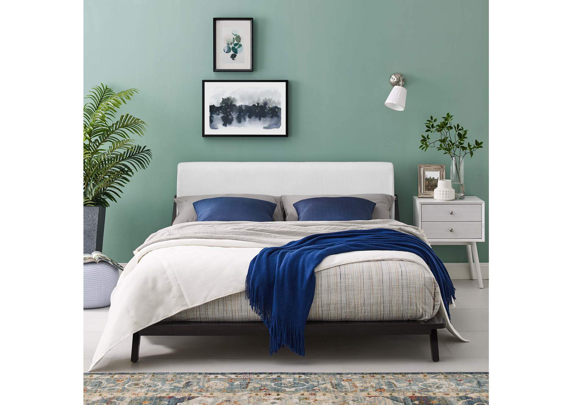 Cappuccino White Luella Queen Upholstered Fabric Platform Bed,Modway