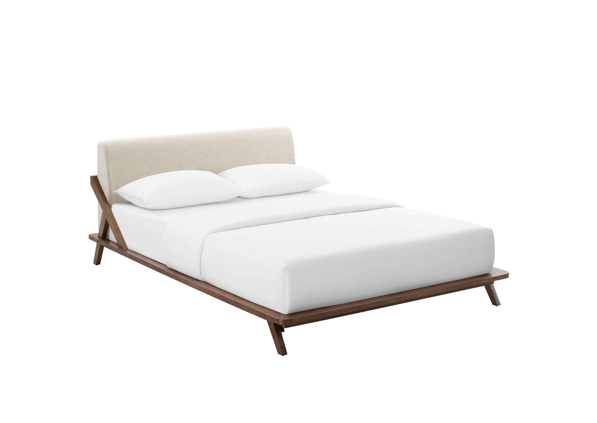 Walnut Beige Luella Queen Upholstered Fabric Platform Bed,Modway