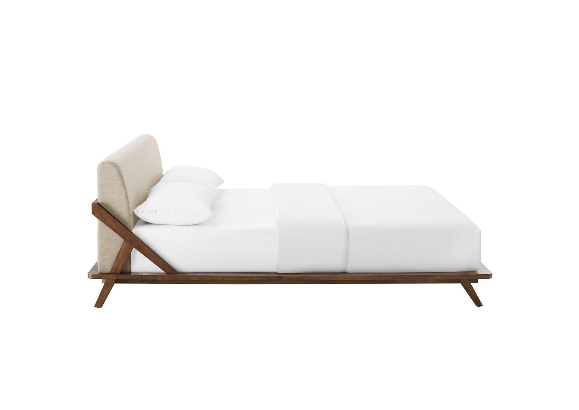 Walnut Beige Luella Queen Upholstered Fabric Platform Bed,Modway