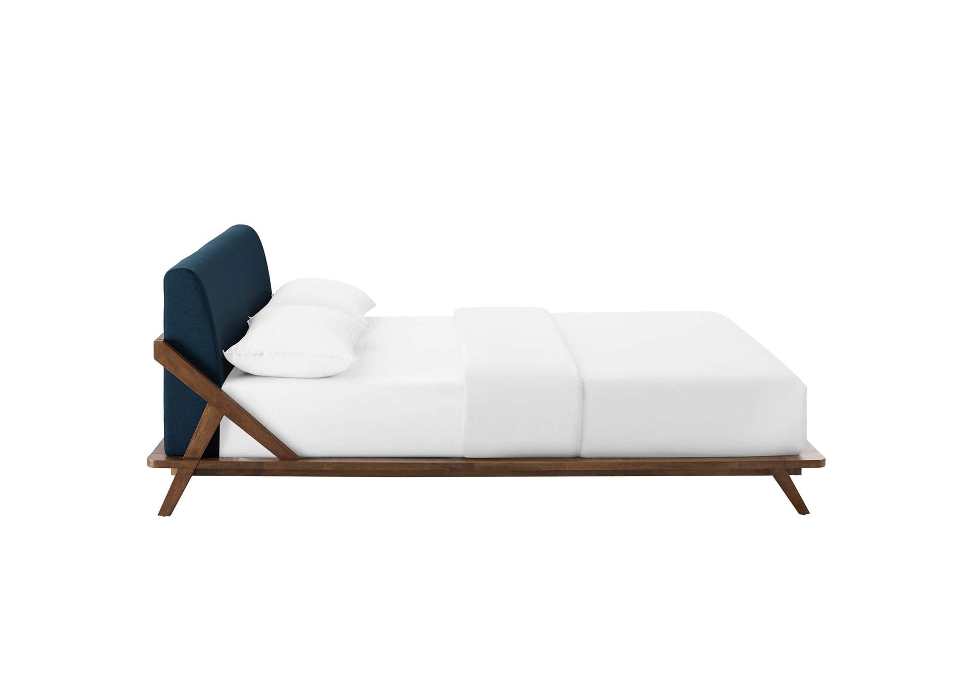 Walnut Blue Luella Queen Upholstered Fabric Platform Bed,Modway
