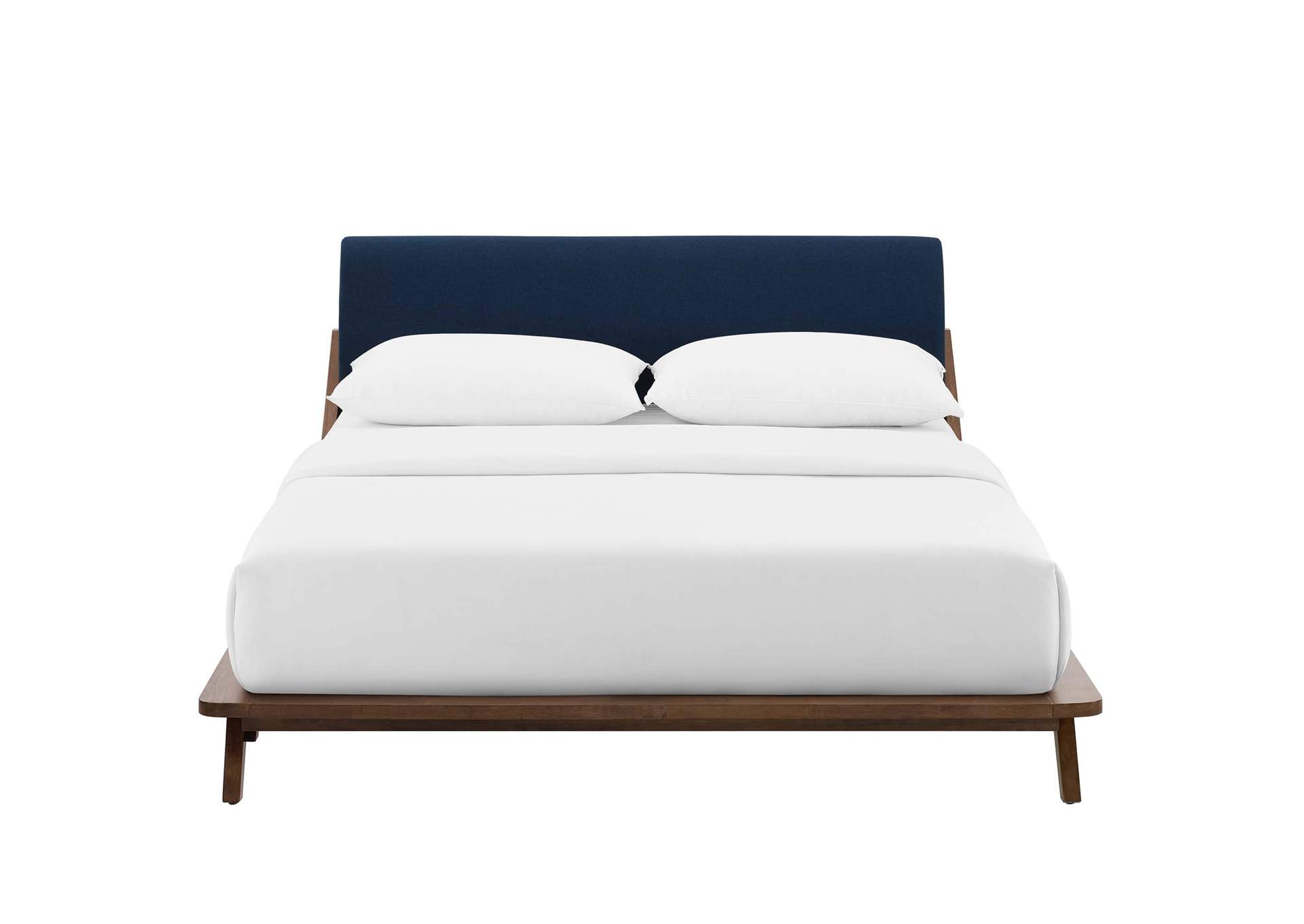 Walnut Blue Luella Queen Upholstered Fabric Platform Bed,Modway