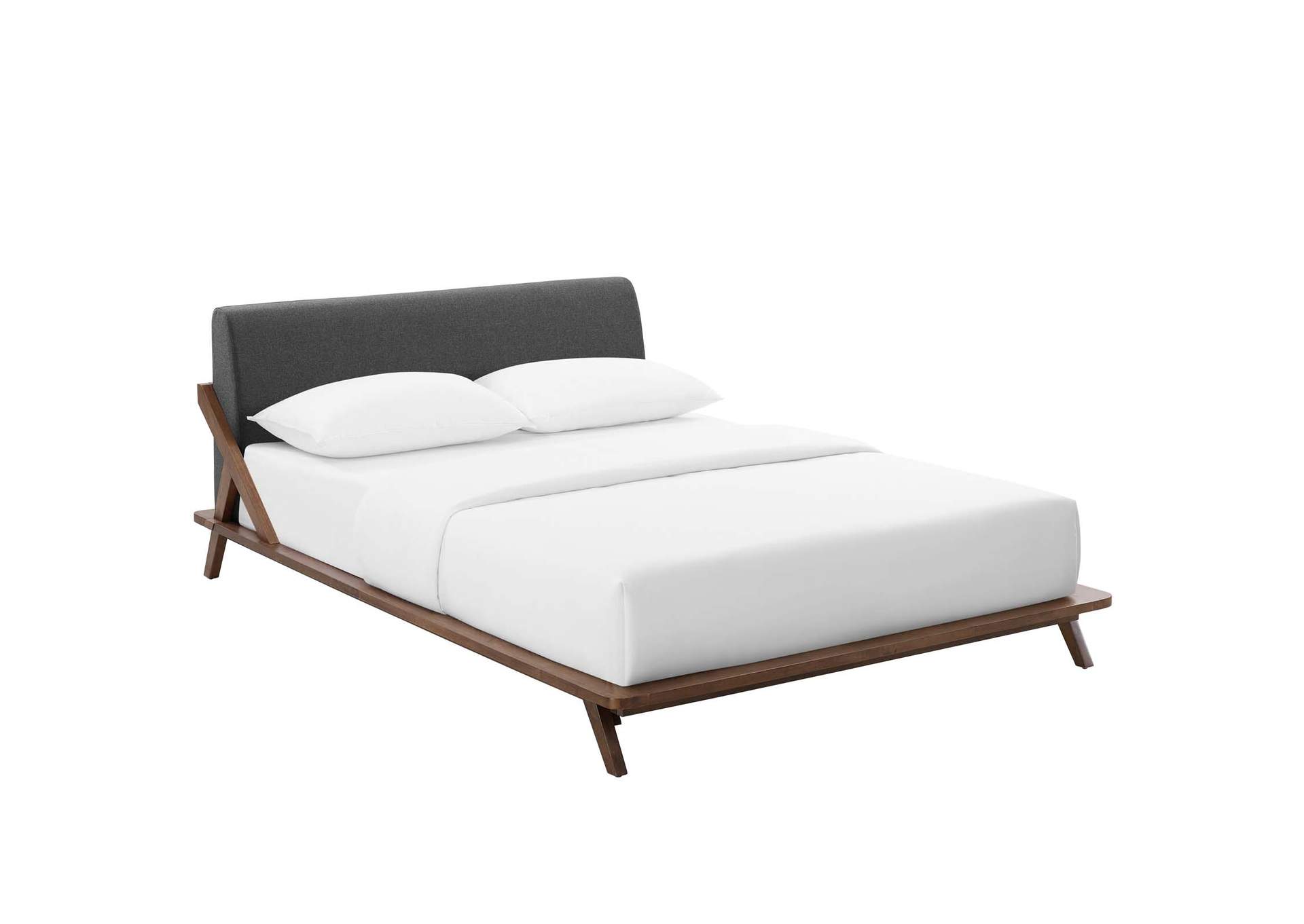 Walnut Gray Luella Queen Upholstered Fabric Platform Bed,Modway