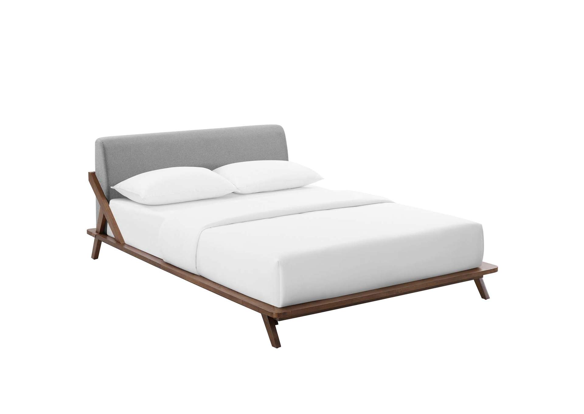 Walnut Light Gray Luella Queen Upholstered Fabric Platform Bed,Modway