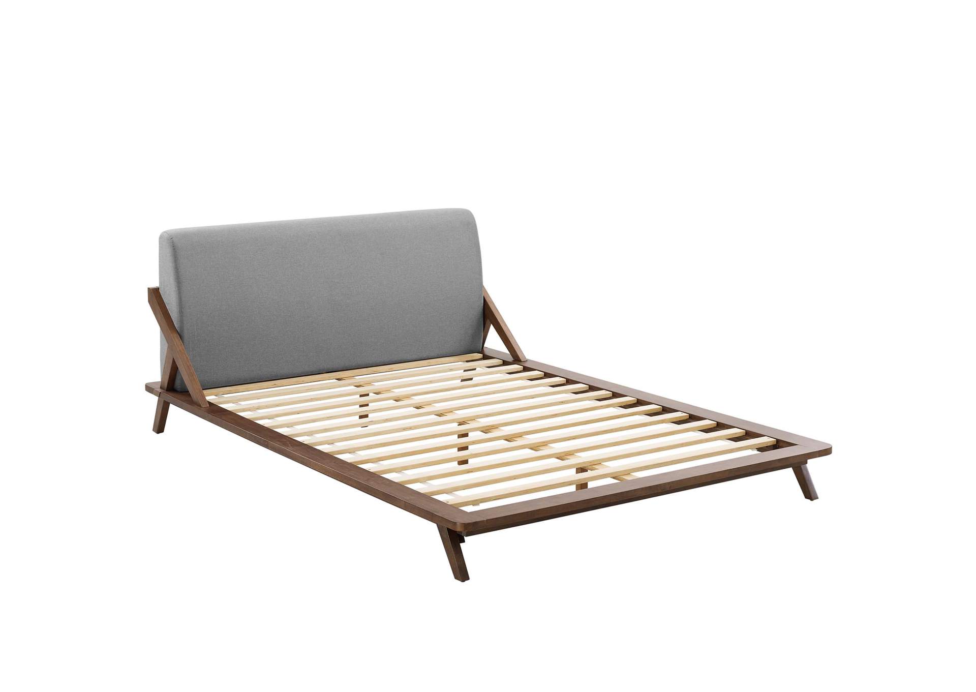 Walnut Light Gray Luella Queen Upholstered Fabric Platform Bed,Modway
