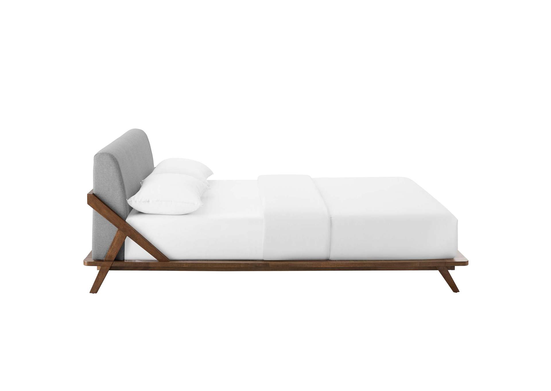 Walnut Light Gray Luella Queen Upholstered Fabric Platform Bed,Modway
