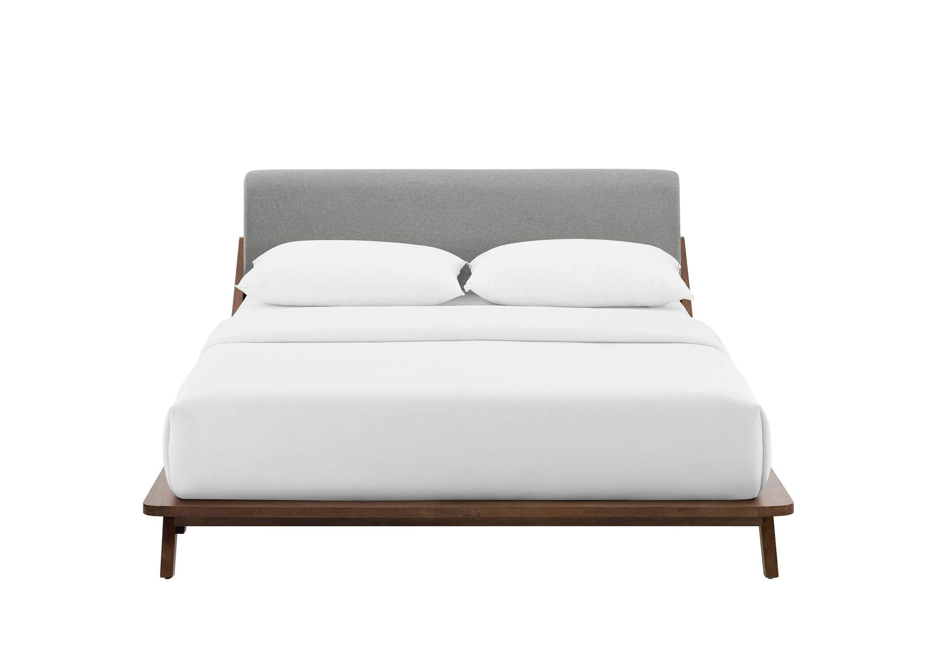 Walnut Light Gray Luella Queen Upholstered Fabric Platform Bed,Modway