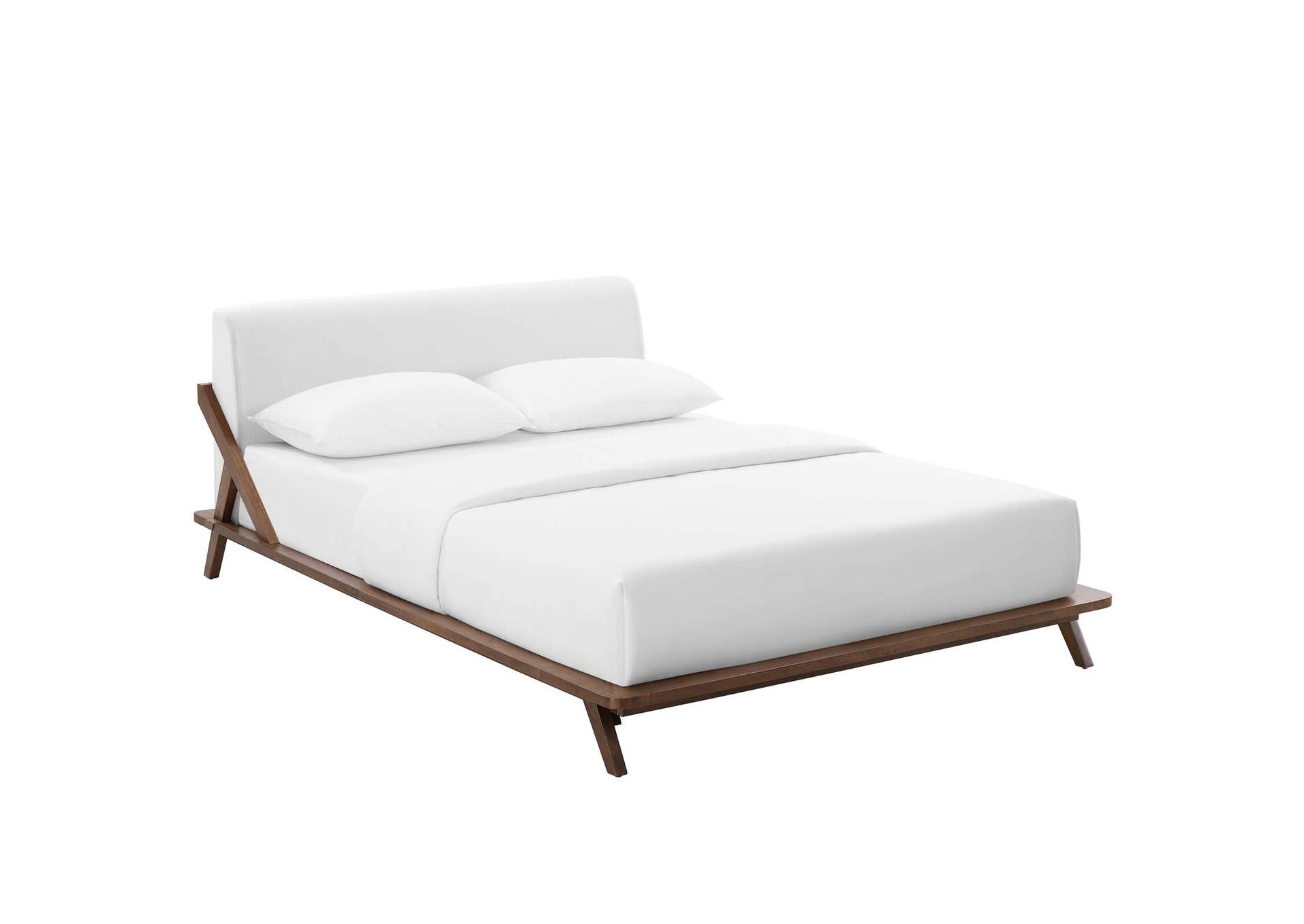 Walnut White Luella Queen Upholstered Fabric Platform Bed,Modway