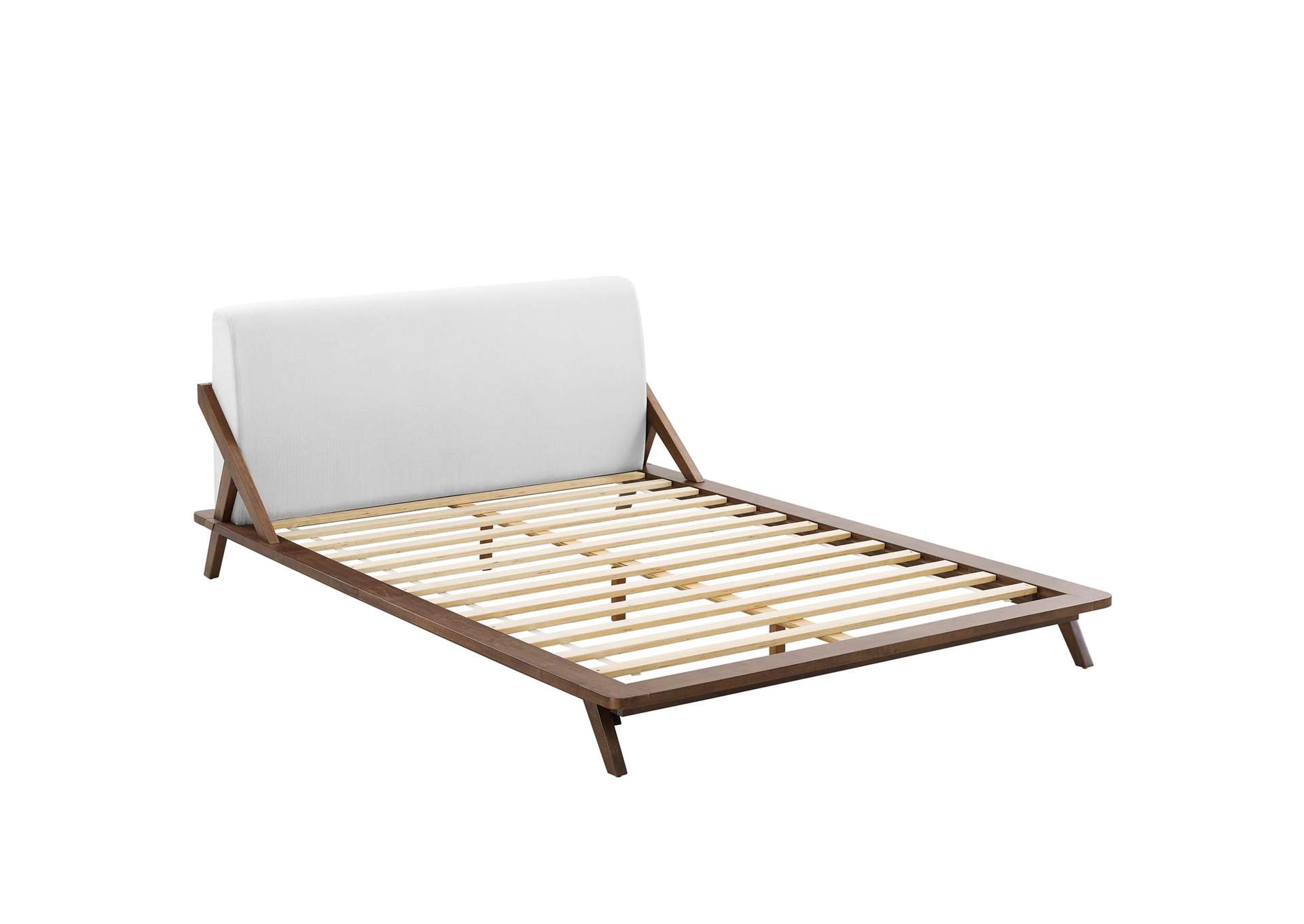 Walnut White Luella Queen Upholstered Fabric Platform Bed,Modway