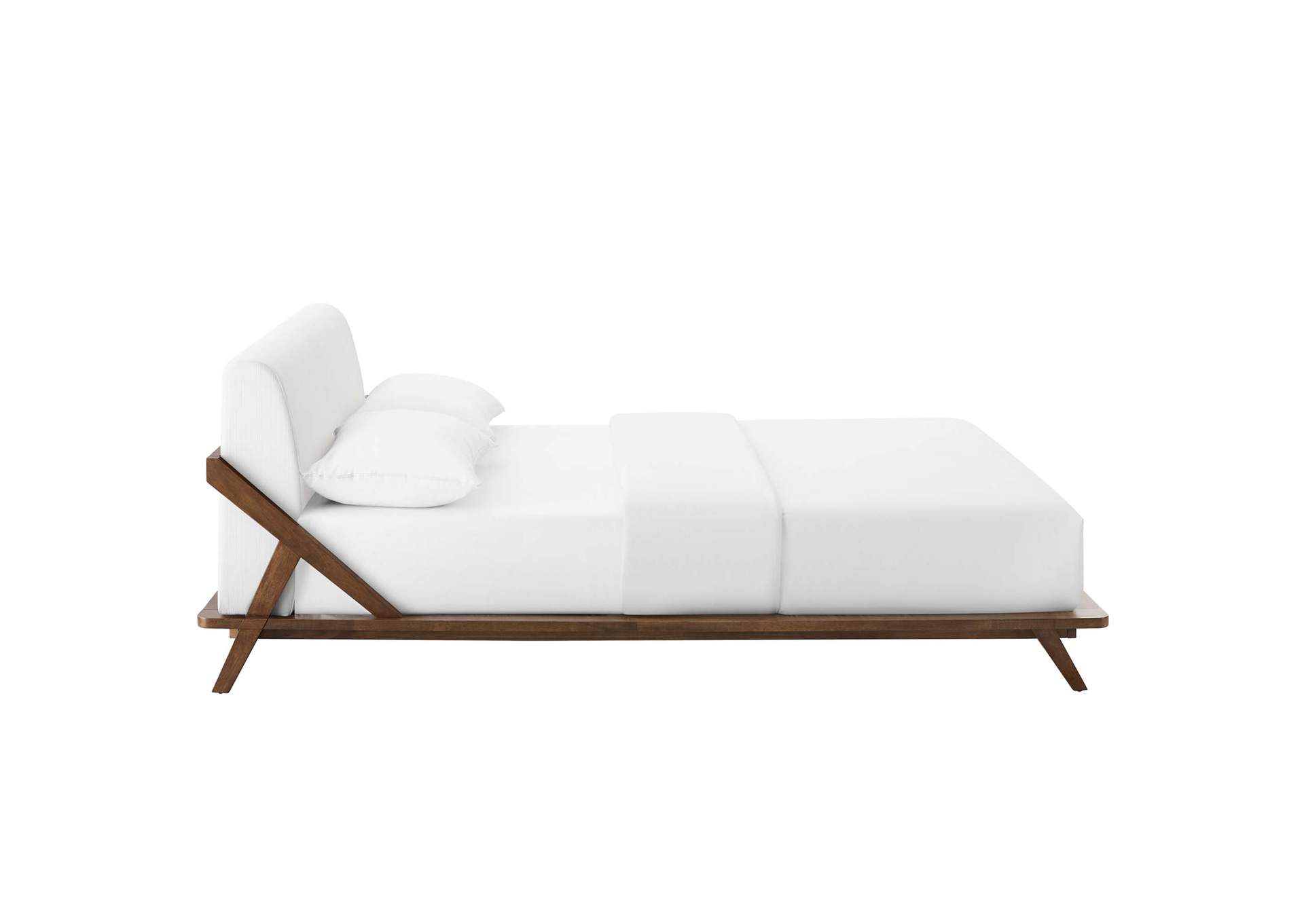 Walnut White Luella Queen Upholstered Fabric Platform Bed,Modway