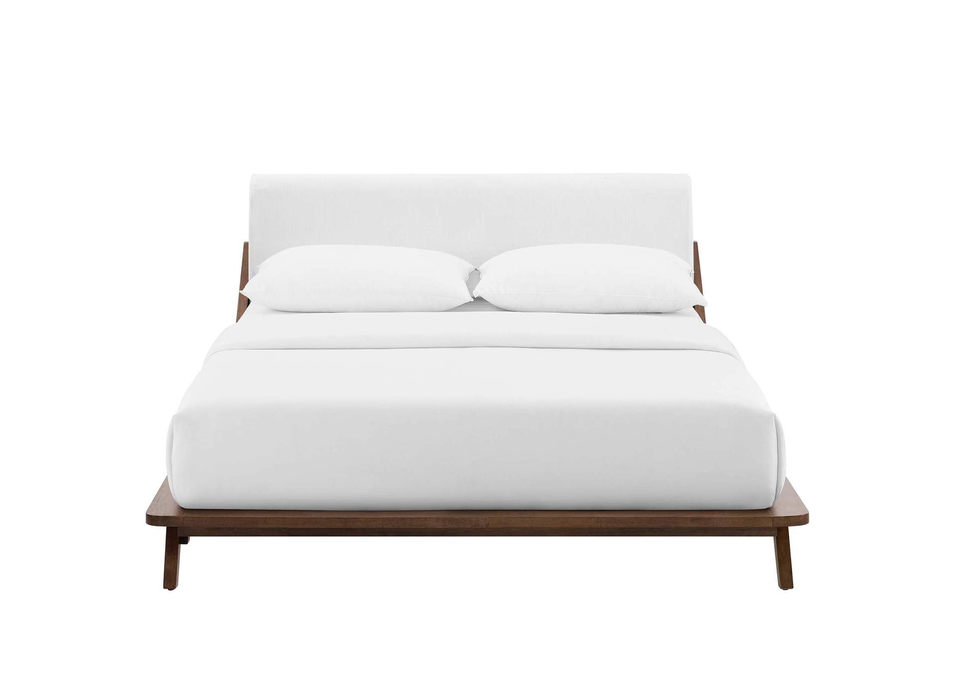 Walnut White Luella Queen Upholstered Fabric Platform Bed,Modway