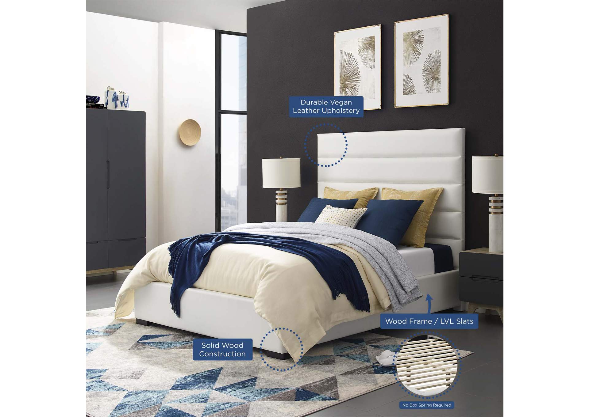 White Genevieve Queen Faux Leather Platform Bed,Modway