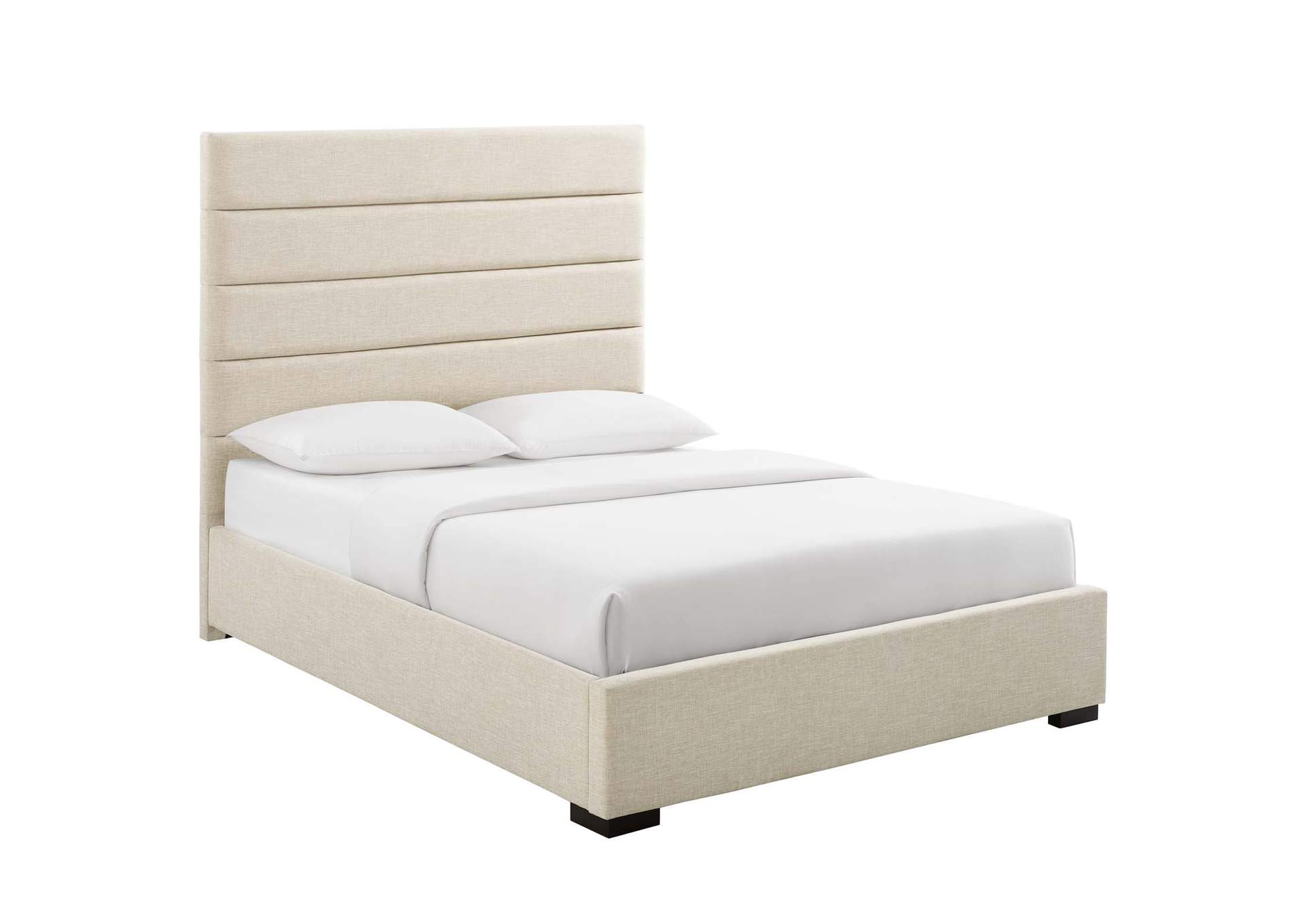 Beige Genevieve Queen Upholstered Fabric Platform Bed,Modway