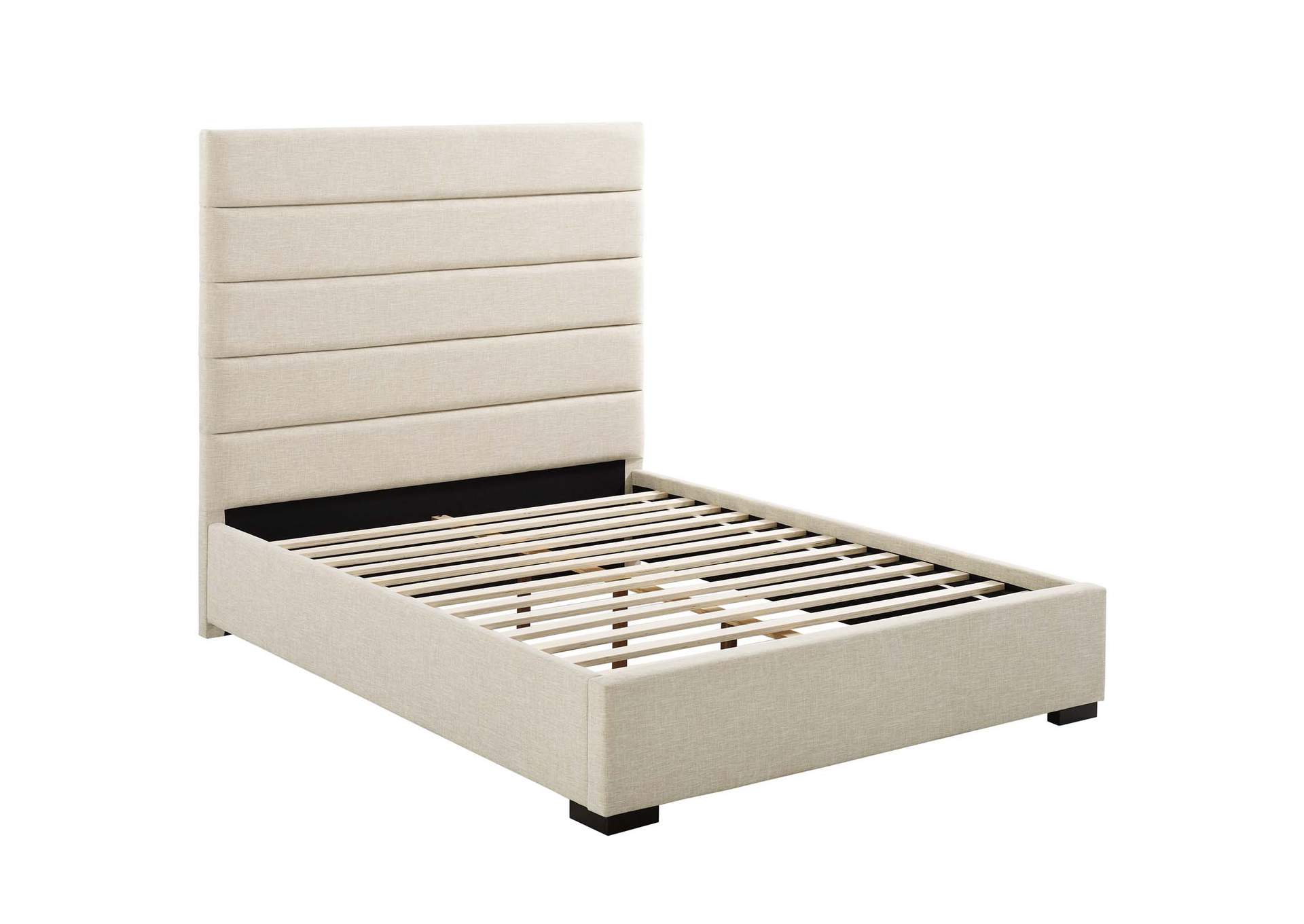 Beige Genevieve Queen Upholstered Fabric Platform Bed,Modway