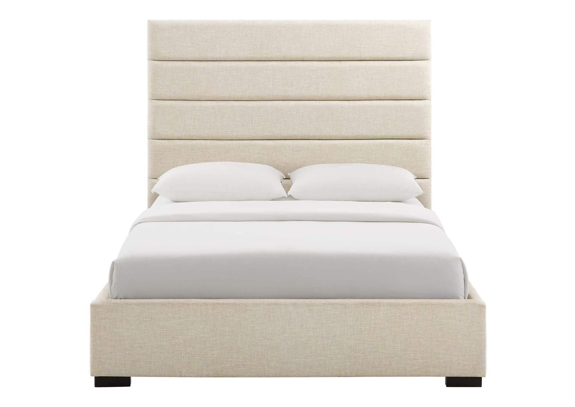 Beige Genevieve Queen Upholstered Fabric Platform Bed,Modway