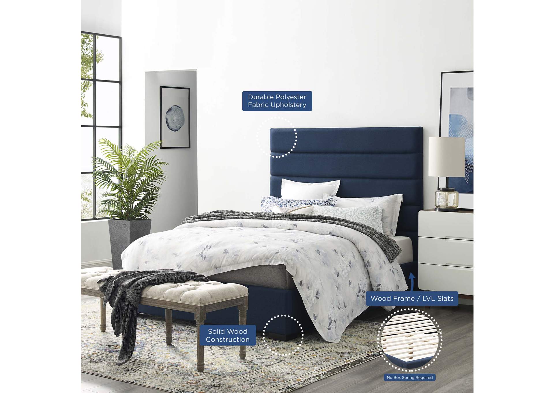 Blue Genevieve Queen Upholstered Fabric Platform Bed,Modway