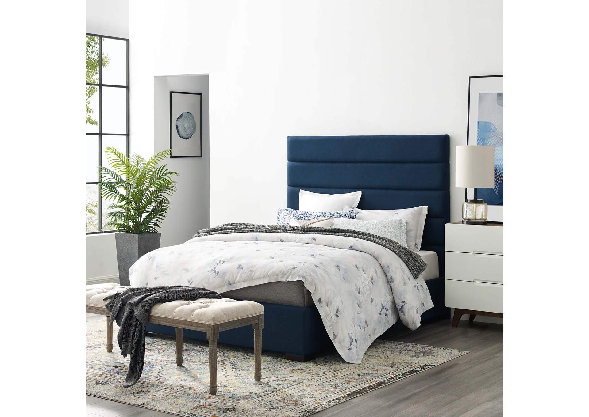 Blue Genevieve Queen Upholstered Fabric Platform Bed,Modway