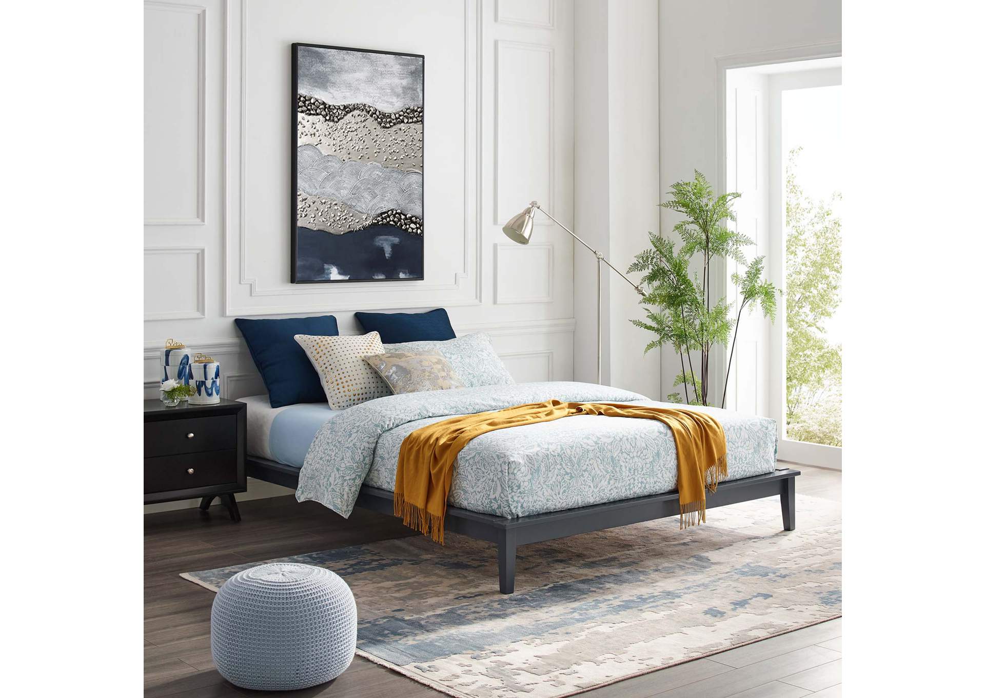 Gray Lodge Queen Wood Platform Bed Frame,Modway