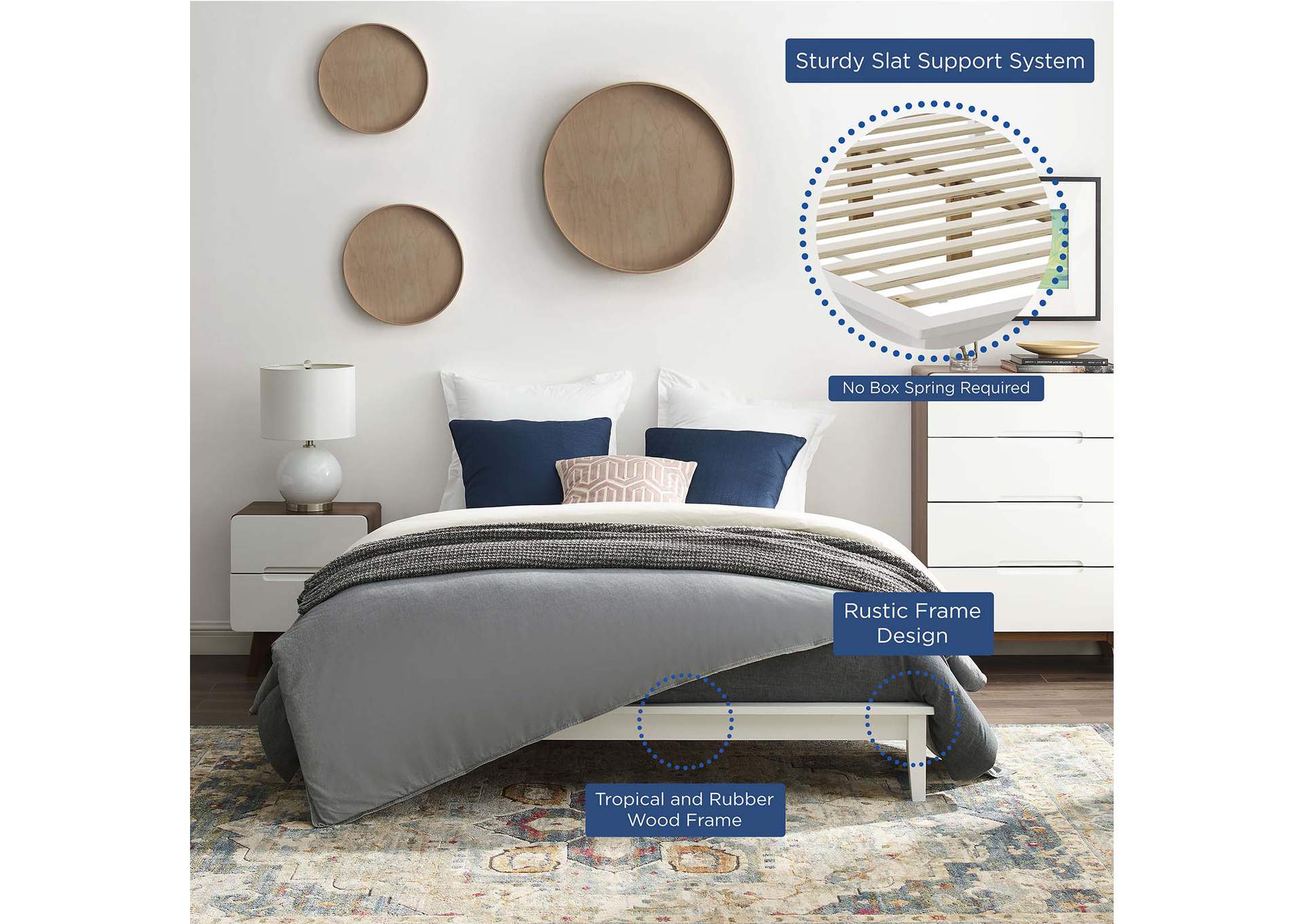 White Lodge Queen Wood Platform Bed Frame,Modway