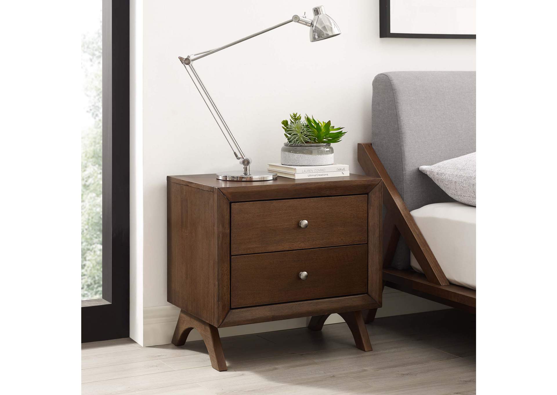 Walnut Providence Nightstand or End Table,Modway