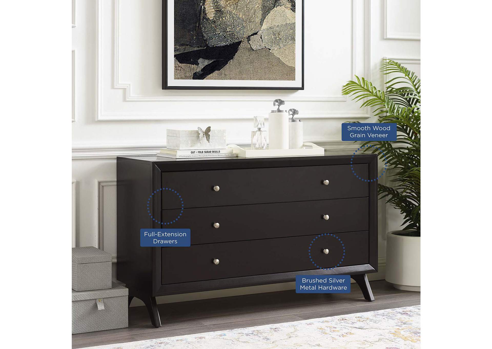 Walnut Providence Three-Drawer Dresser or Stand,Modway