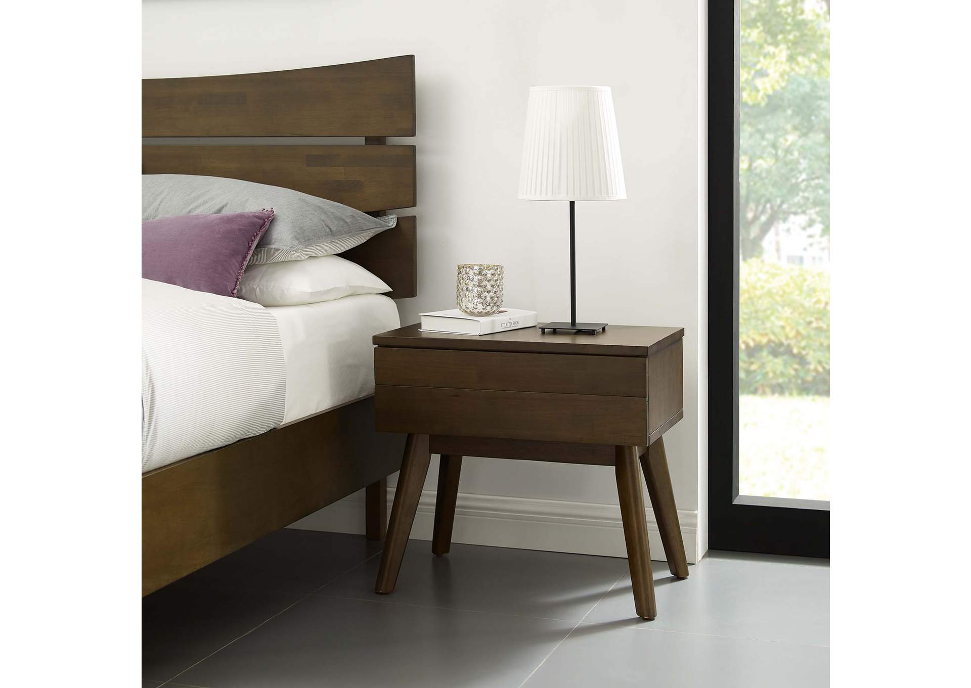 Walnut Everly Wood Nightstand,Modway