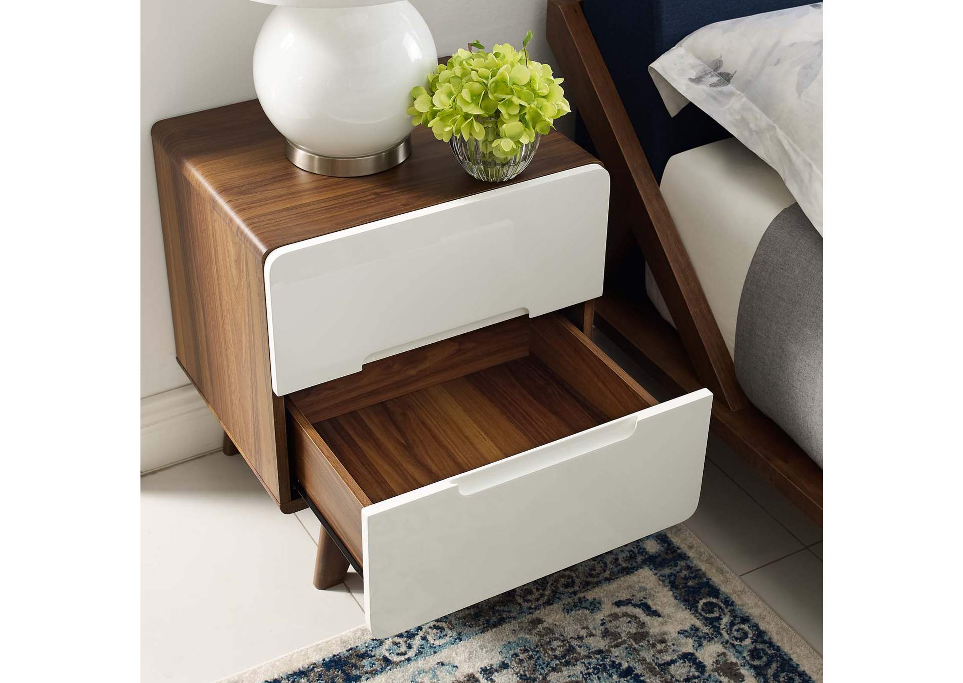 Walnut White Origin Wood Nightstand or End Table,Modway