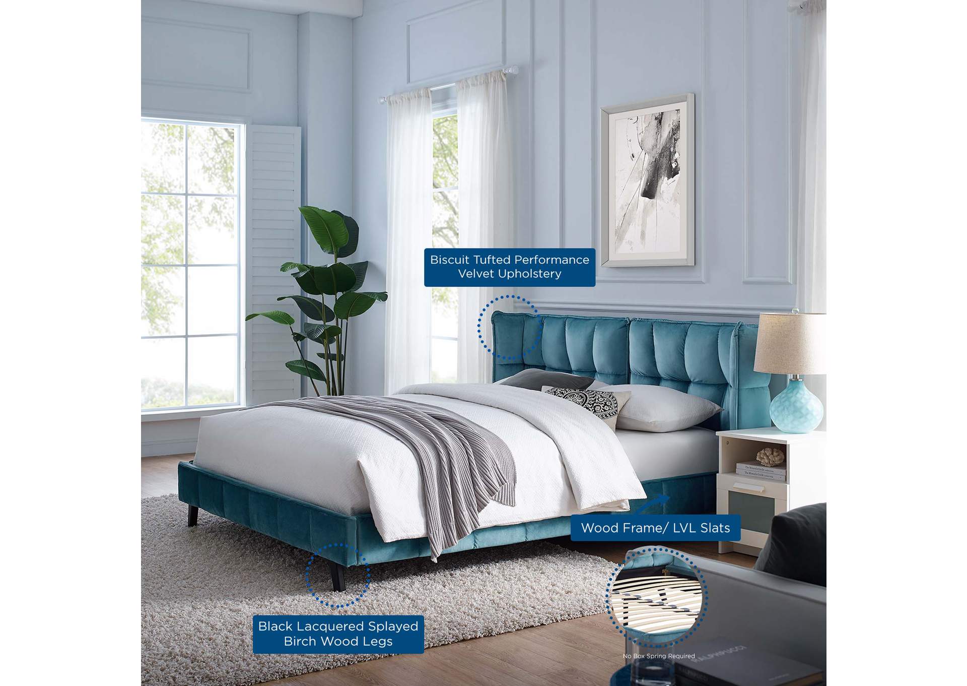 Sea Makenna Queen Performance Velvet Platform Bed,Modway