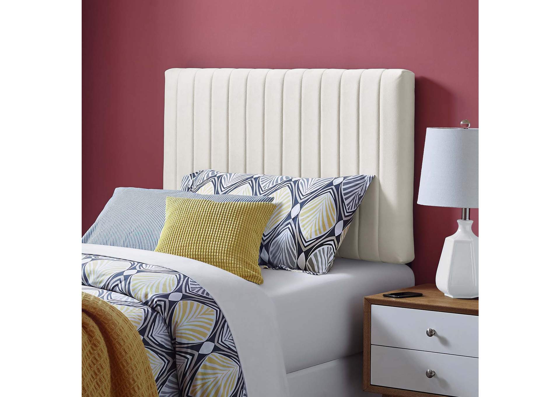 Keira Ivory Twin Performance Velvet Headboard,Modway