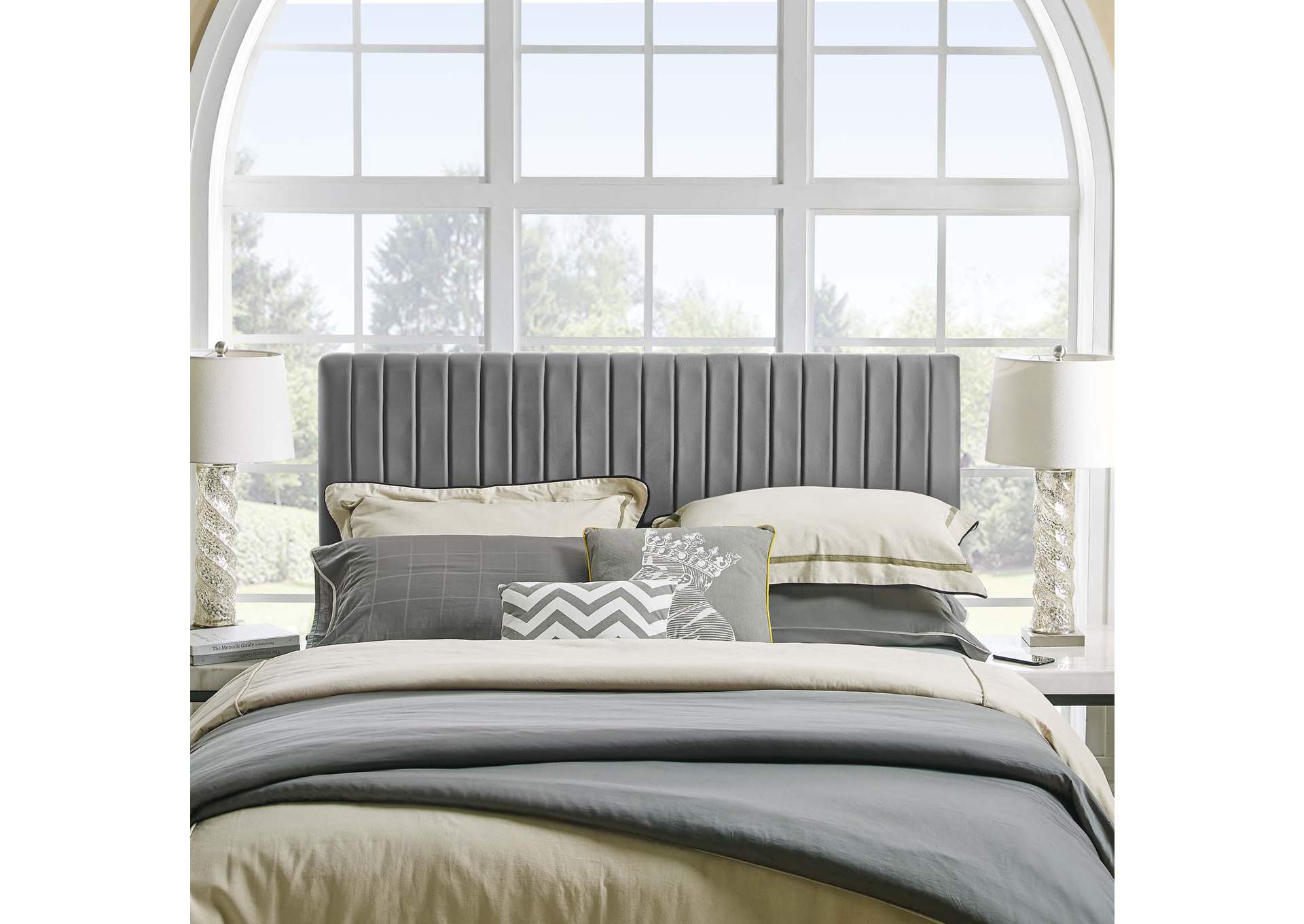 Keira Gray King/California King Performance Velvet Headboard,Modway