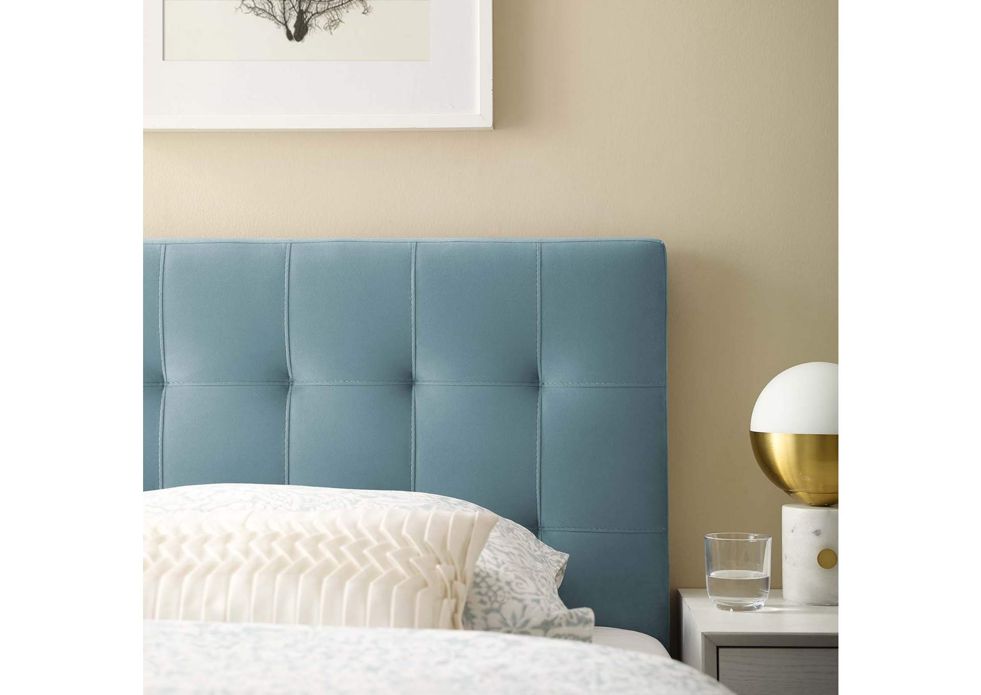 Lily Light Blue Biscuit Tufted Twin Performance Velvet Headboard,Modway