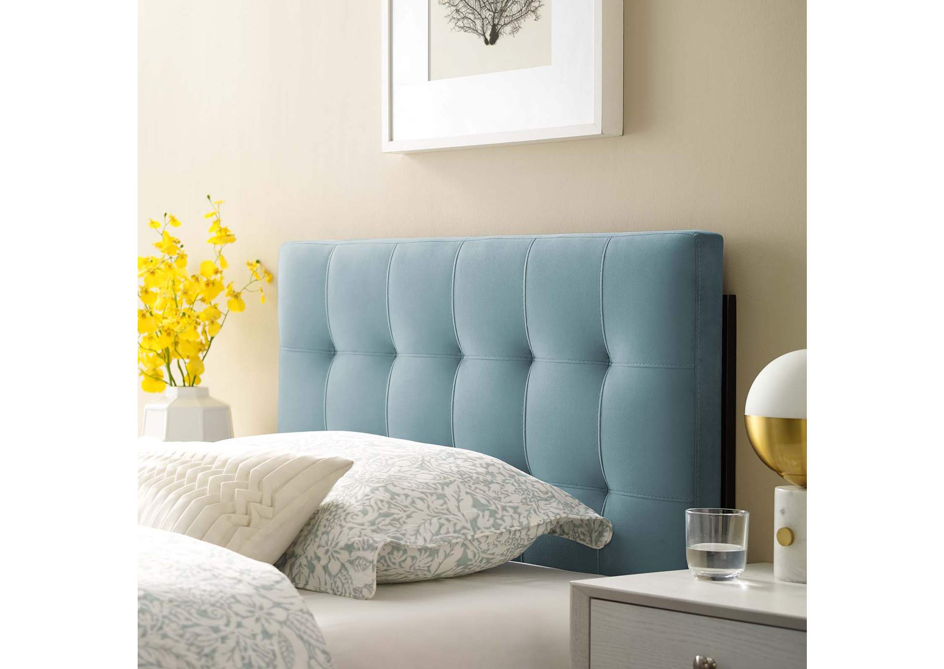 Lily Light Blue Biscuit Tufted Twin Performance Velvet Headboard,Modway
