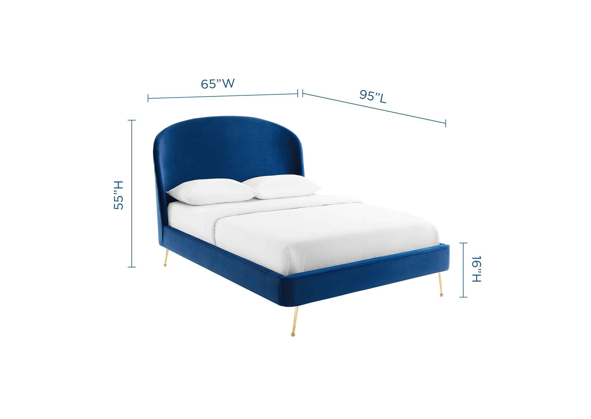 Navy Mira Upholstered Performance Velvet Queen Platform Bed,Modway