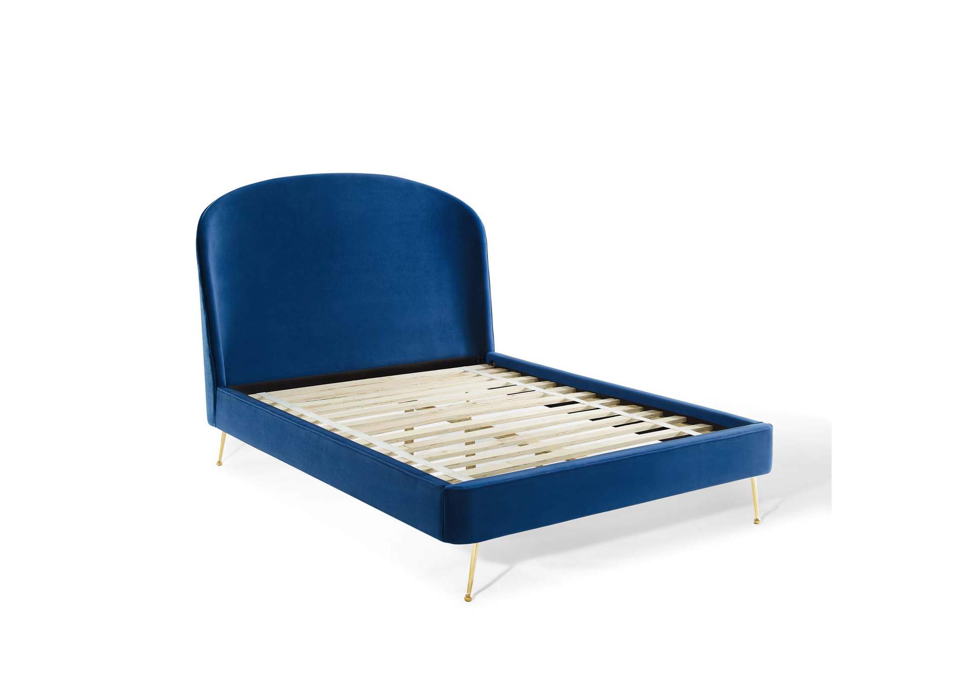 Navy Mira Upholstered Performance Velvet Queen Platform Bed,Modway