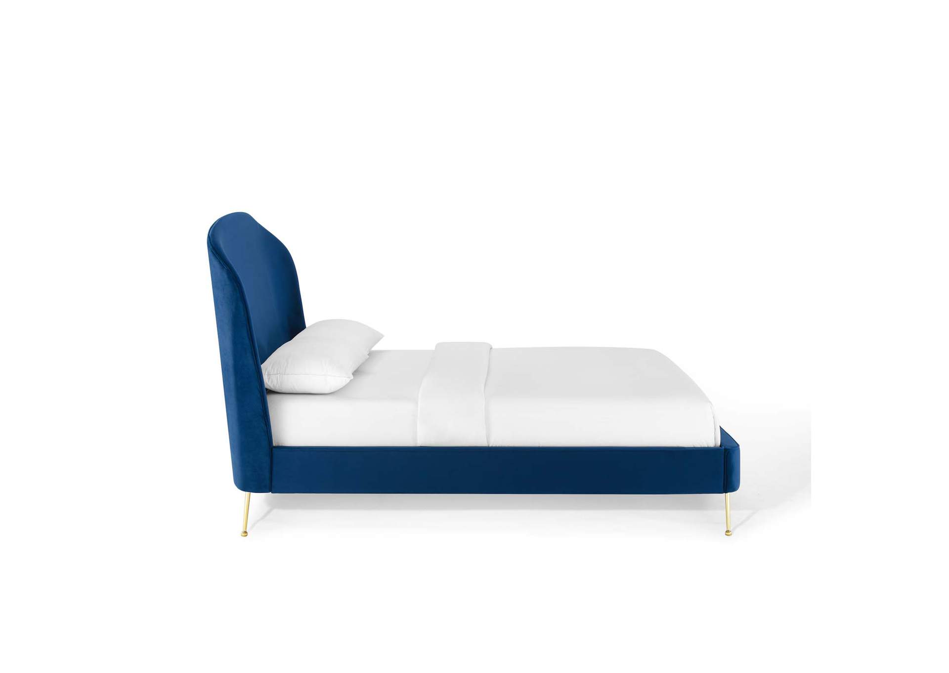 Navy Mira Upholstered Performance Velvet Queen Platform Bed,Modway